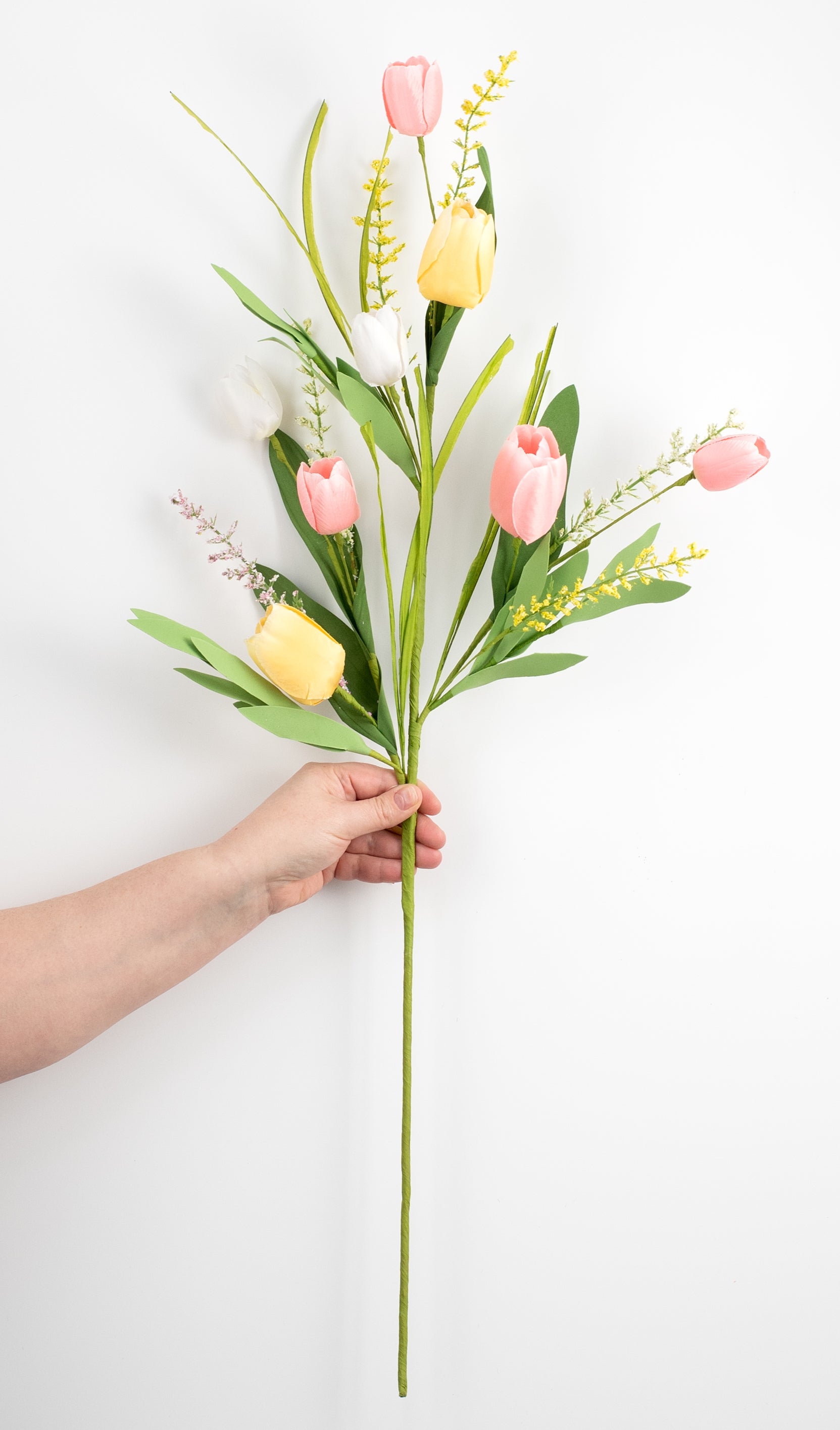 32" Tulip Spray: Pink, Yellow, White detail photo 3