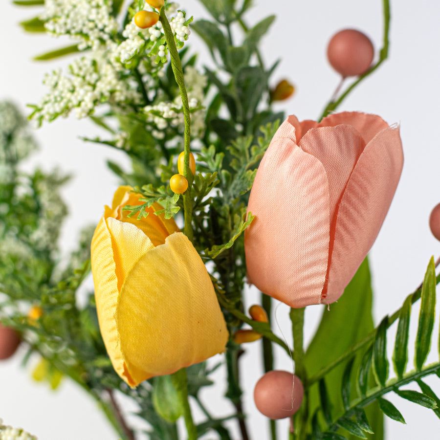 19" Tulips with Greenery Bush: Peach & Yellow Lifestyle Photo