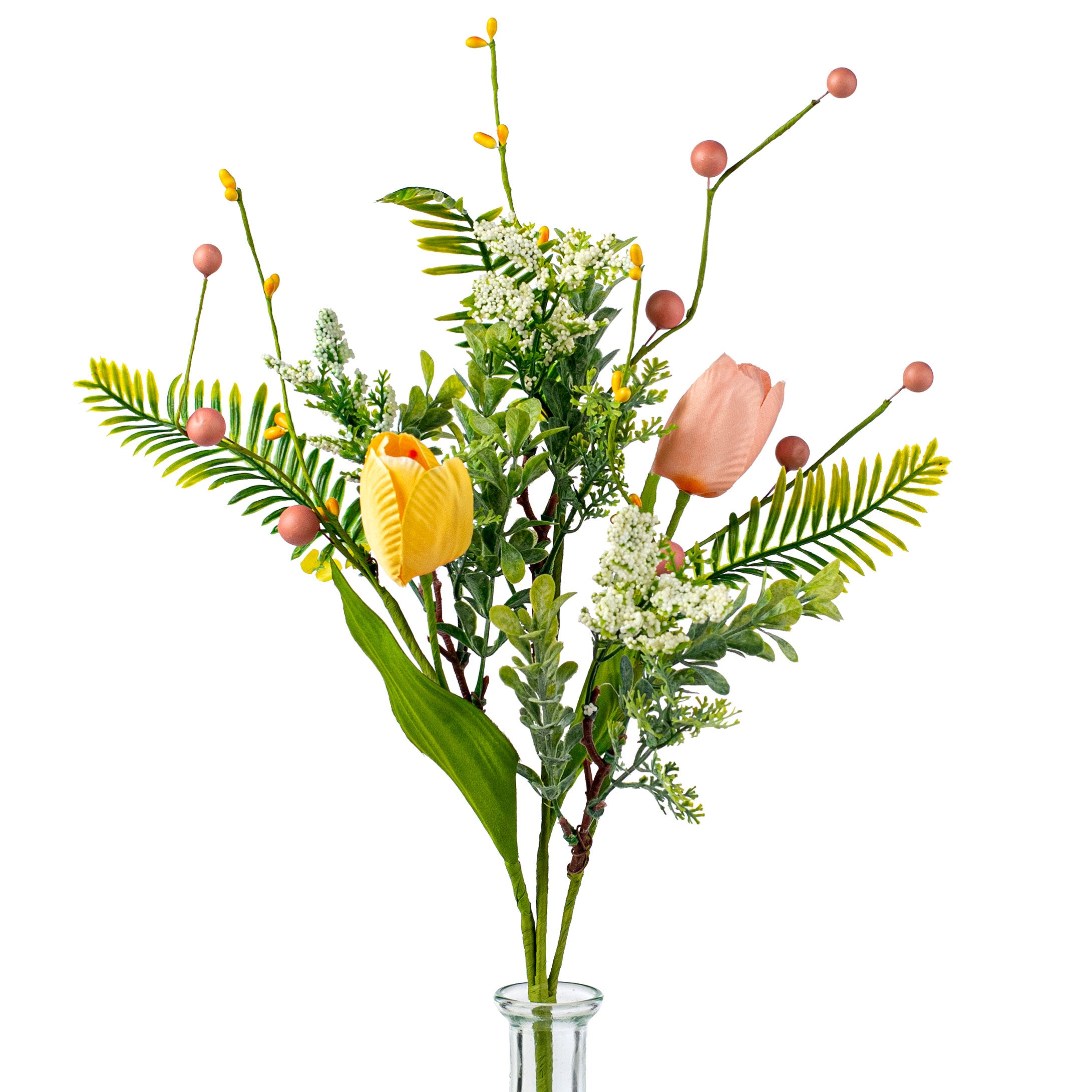 19" Tulips with Greenery Bush: Peach & Yellow Item Number: 31185