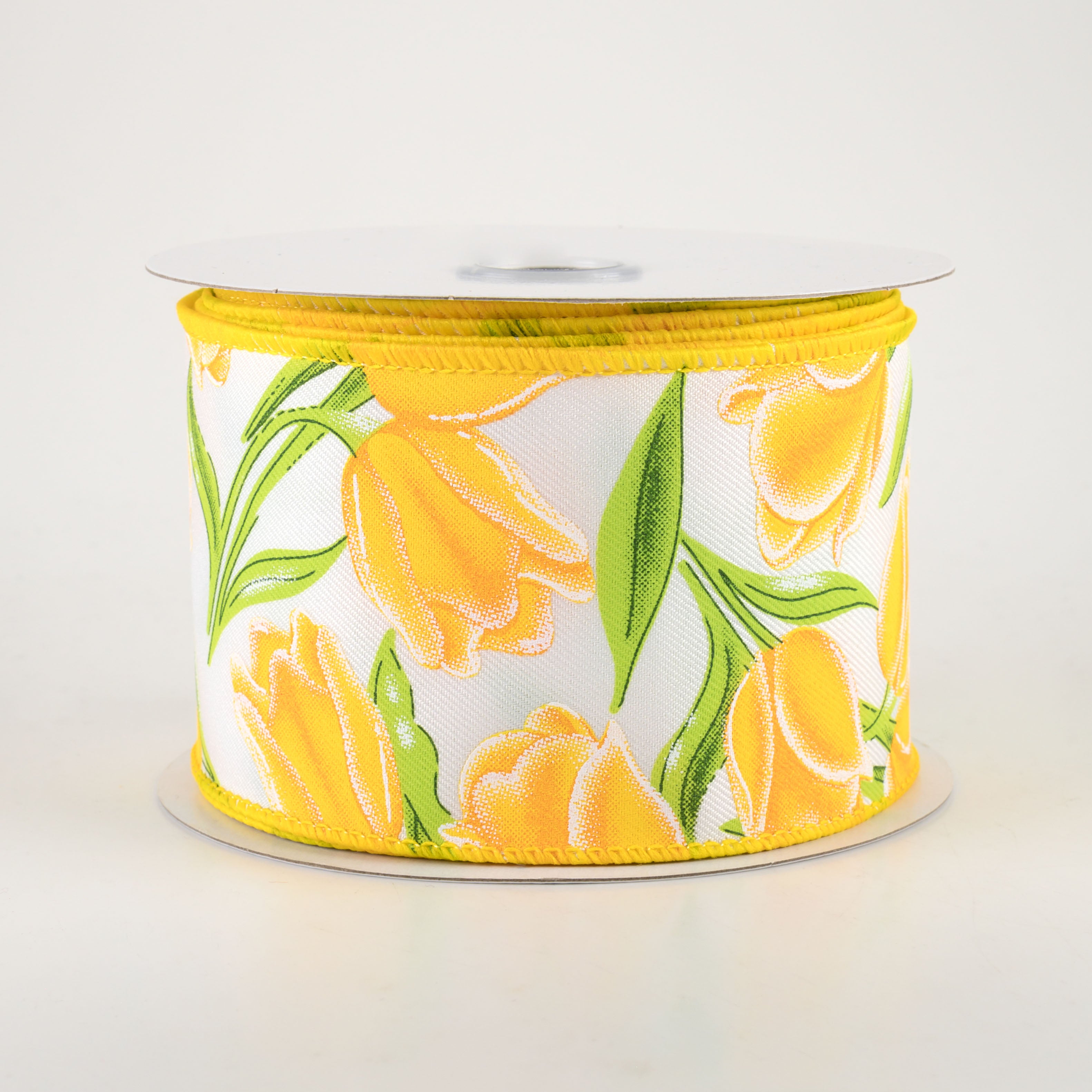 2.5" Tulips Ribbon: White & Yellow (10 Yards)