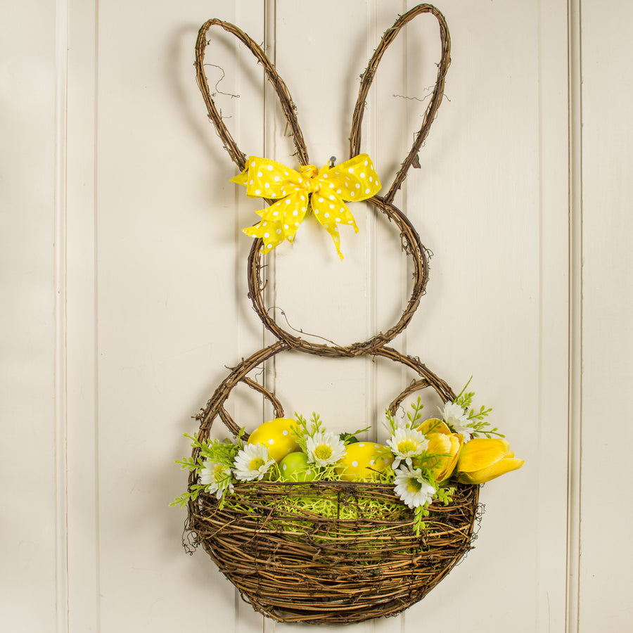 25" Twig Bunny With Basket: Natural Lifestyle Photo