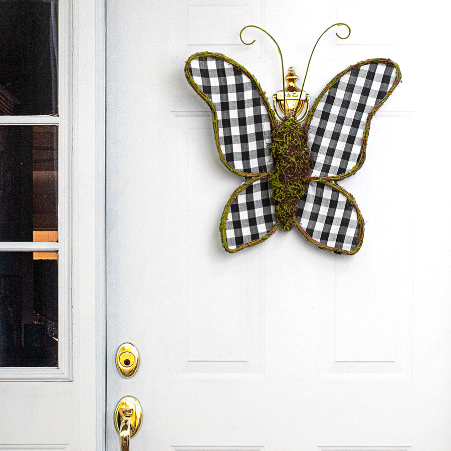 21" Twig Butterfly Door Hanger: Black & White Check Lifestyle Photo