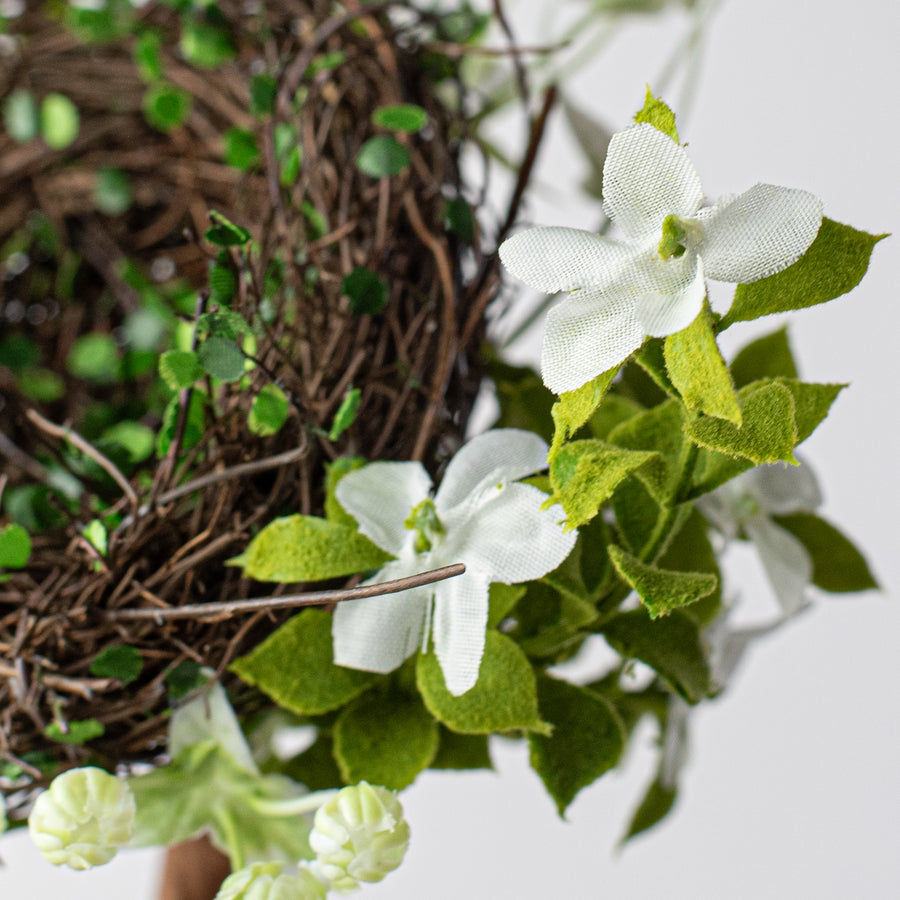 10" Twig Nest with Flowers Pick: White Lifestyle Photo