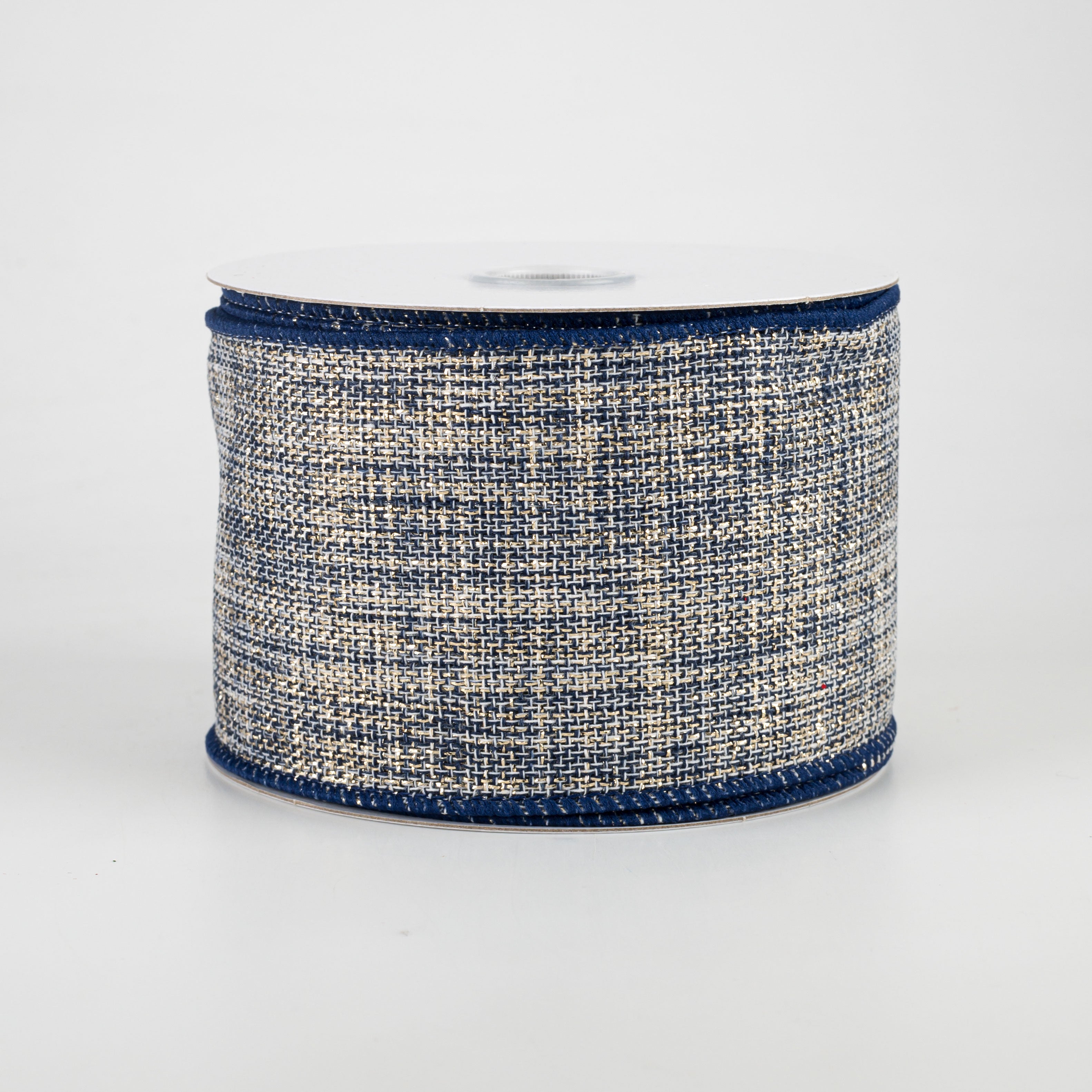 2.5" Twinkly Woven Linen Ribbon: Navy & Gold (10 Yards)