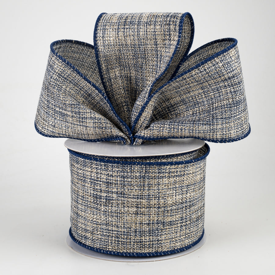 2.5" Twinkly Woven Linen Ribbon: Navy & Gold (10 Yards) Lifestyle Photo