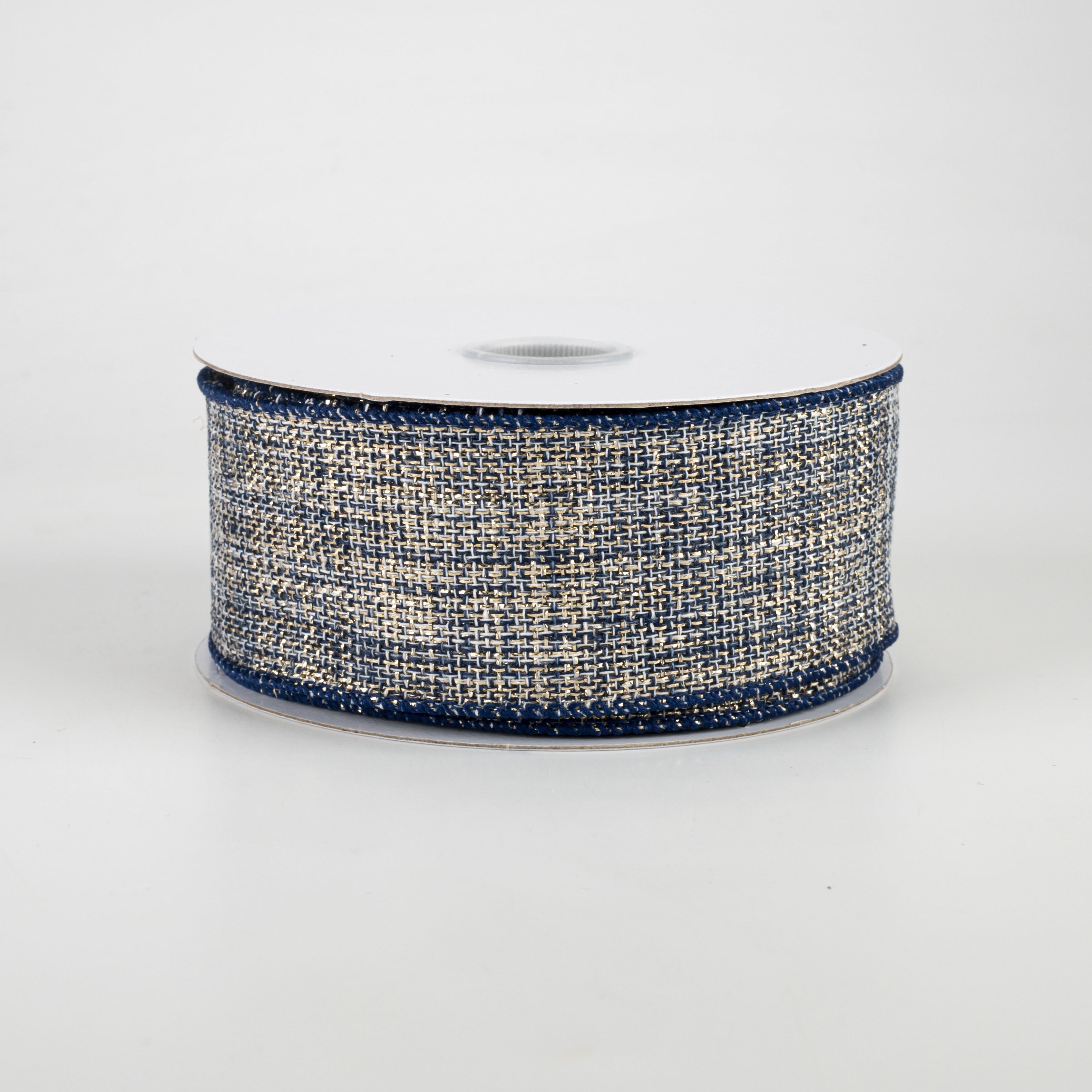 1.5" Twinkly Woven Linen Ribbon: Navy & Gold (10 Yards)