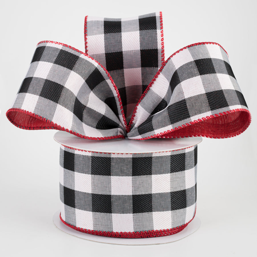 2.5" Two Sided Buffalo Plaid & Linen Ribbon: Black, White, Red (10 Yards) Lifestyle Photo