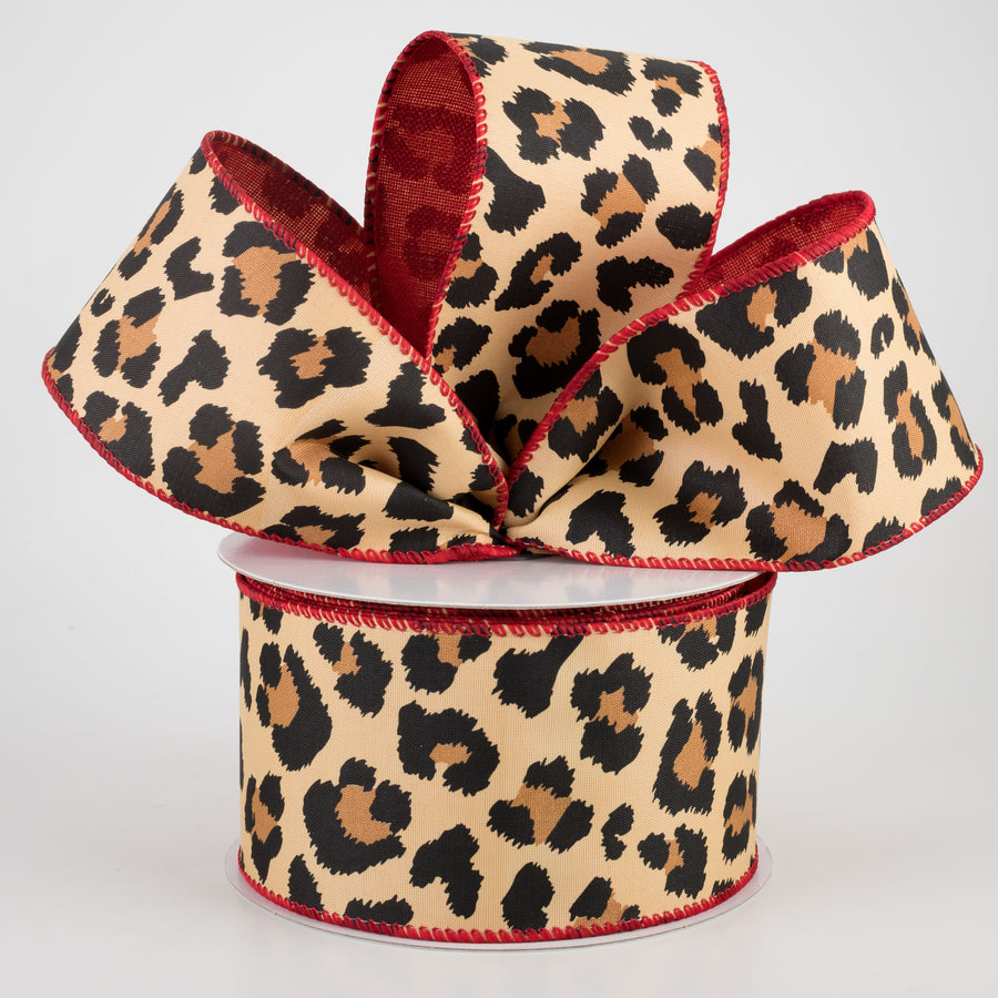 2.5" Two Sided Cheetah Print & Linen Ribbon: Red (10 Yards) Lifestyle Photo