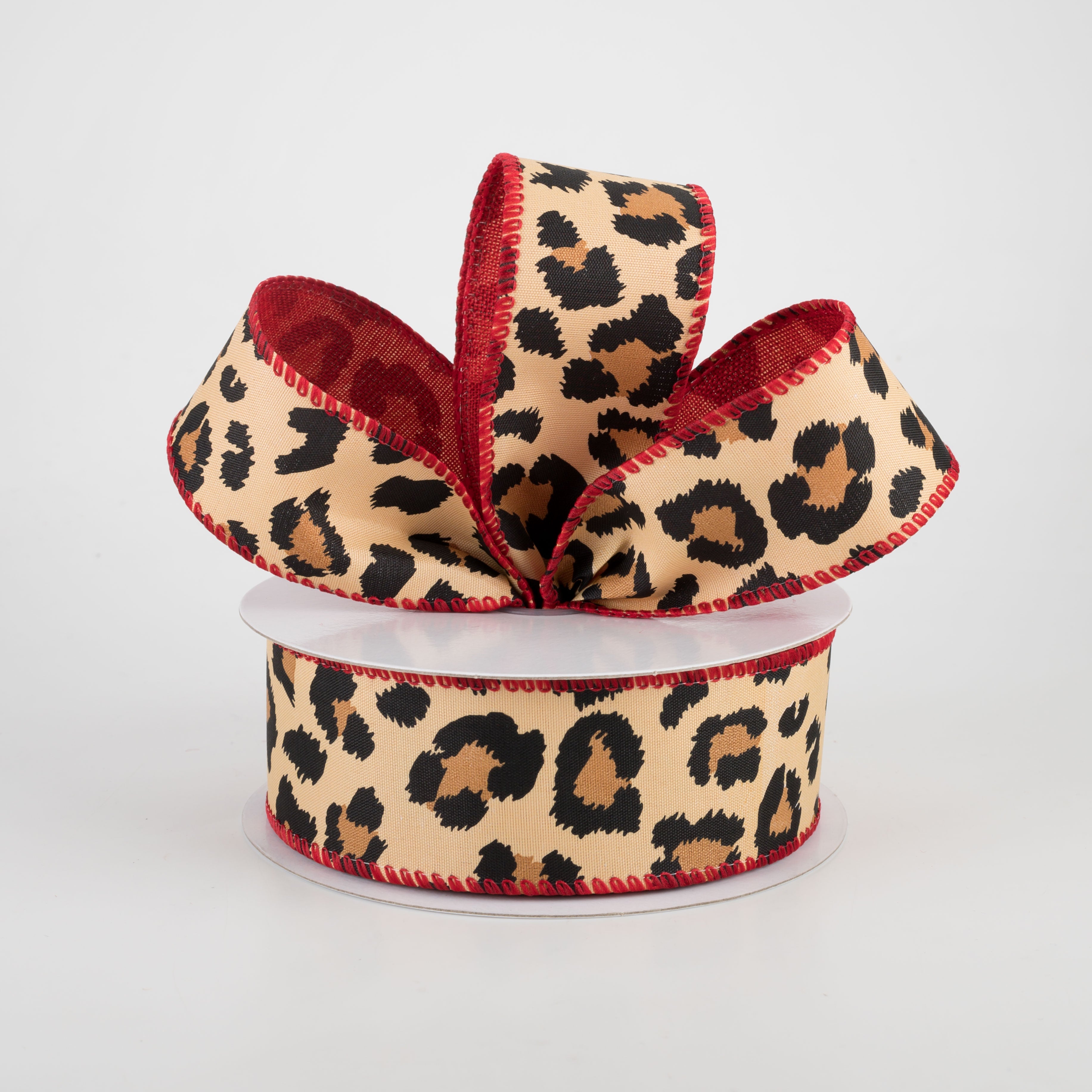 1.5" Two Sided Cheetah Print & Linen Ribbon: Red (10 Yards) Lifestyle Photo