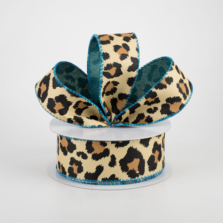 1.5" Two Sided Cheetah Print & Linen Ribbon: Teal (10 Yards) Lifestyle Photo