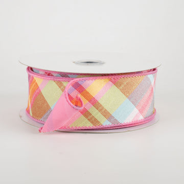 1.5" Designer Double Sided Dupioni Ribbon: Coral & Green Stripes (10 Yards)