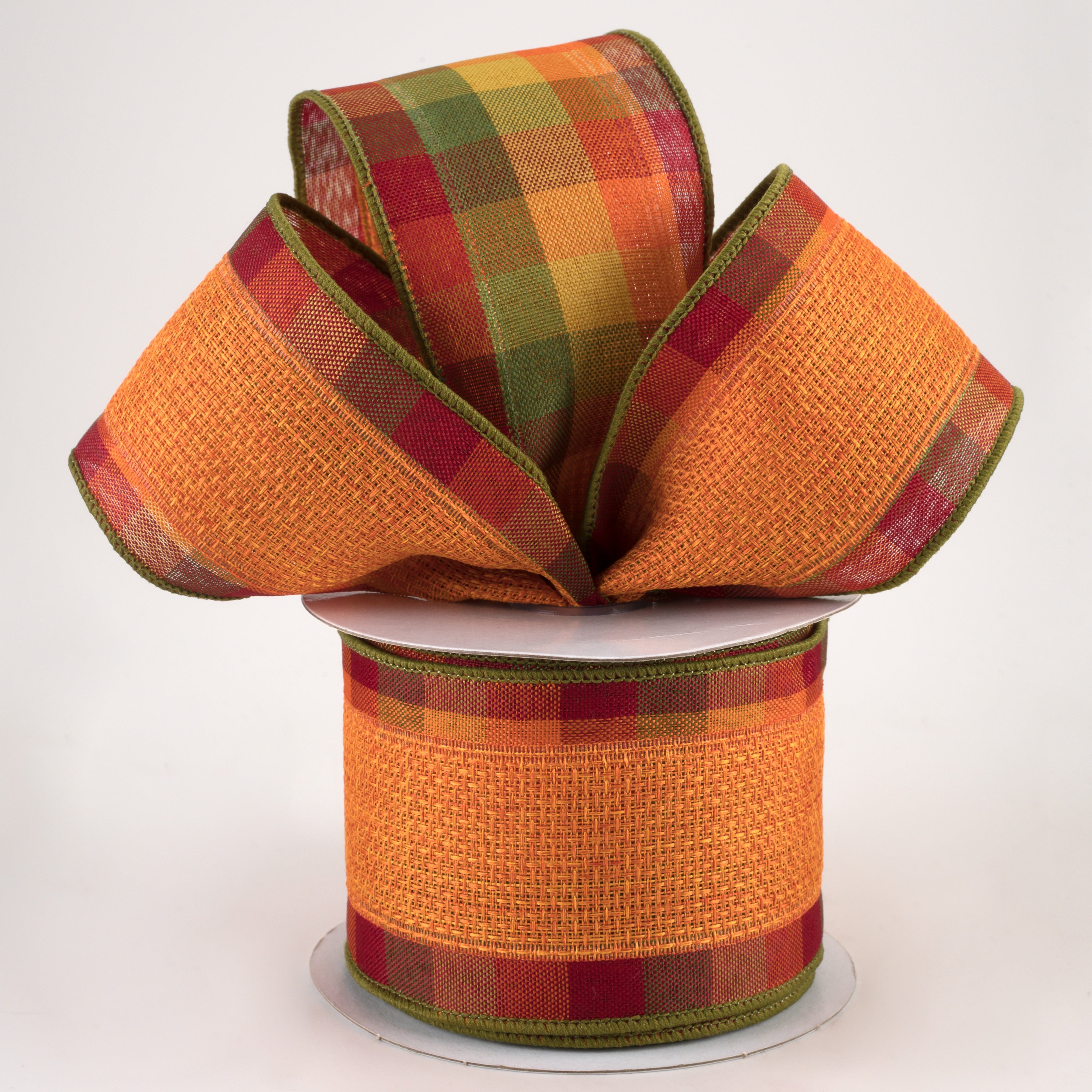 2.5" Two Sided Fall Plaid Edge Ribbon: Orange (10 Yards) Lifestyle Photo