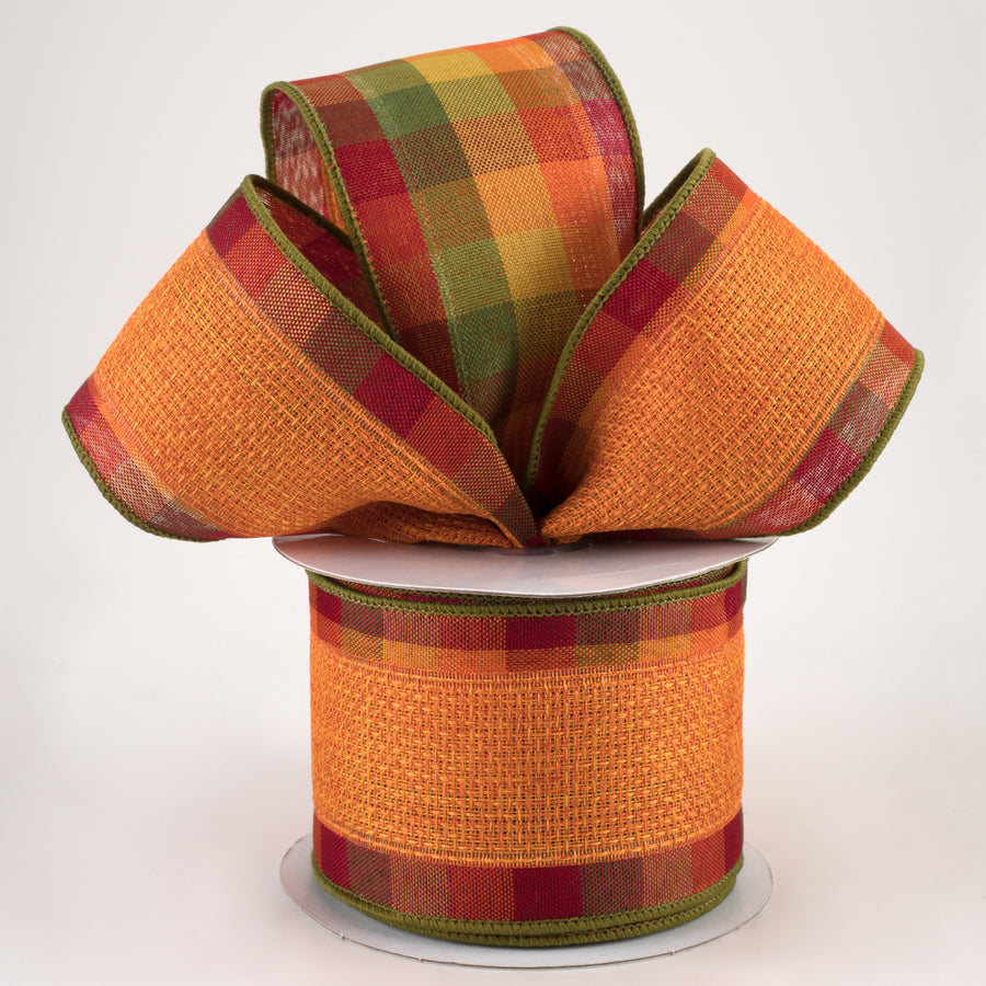 2.5" Two Sided Fall Plaid Edge Ribbon: Orange (10 Yards) Lifestyle Photo
