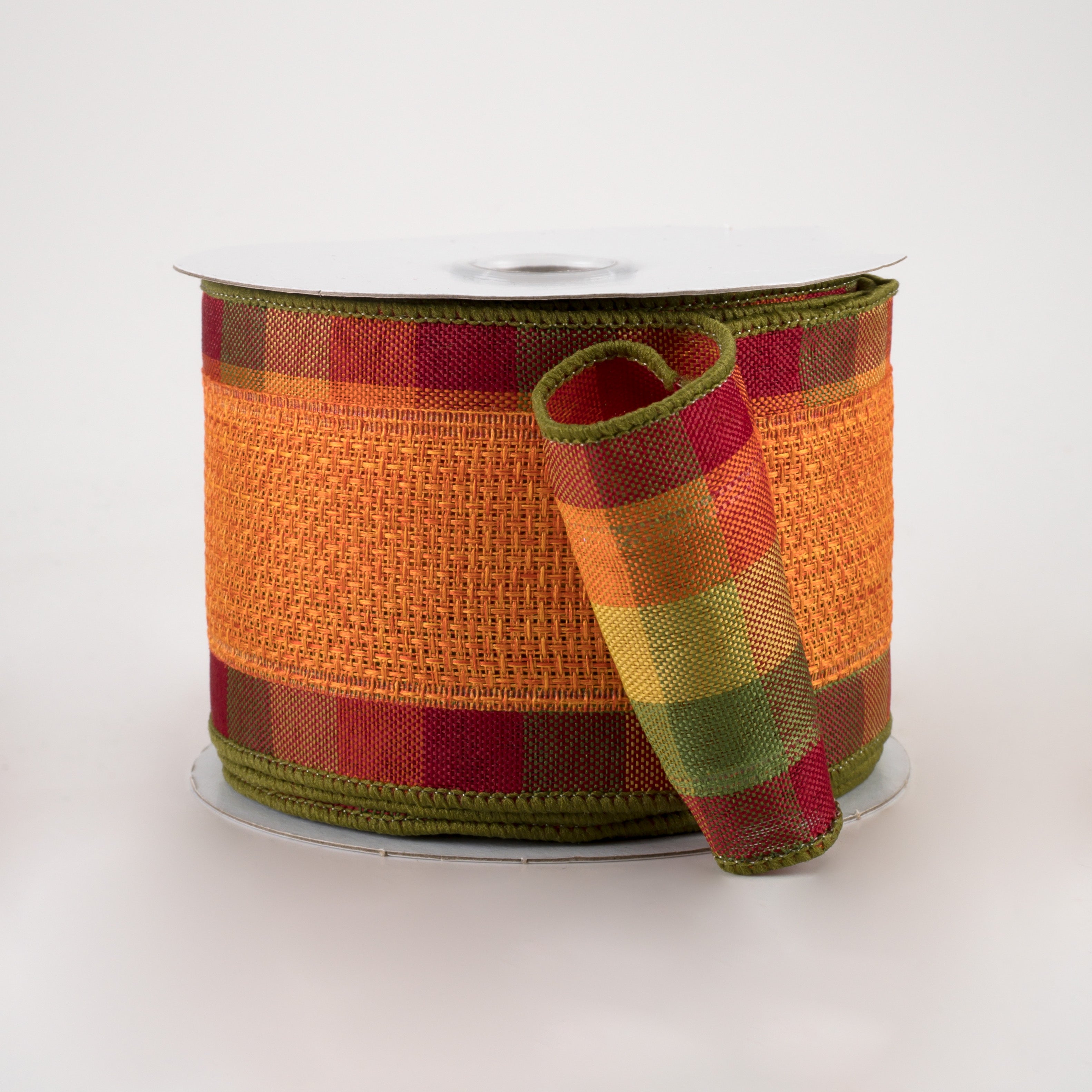 2.5" Two Sided Fall Plaid Edge Ribbon: Orange (10 Yards)