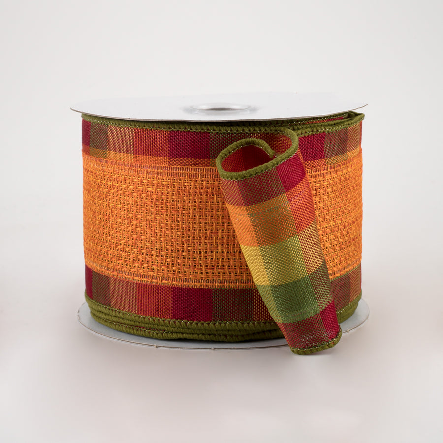 2.5" Two Sided Fall Plaid Edge Ribbon: Orange (10 Yards)