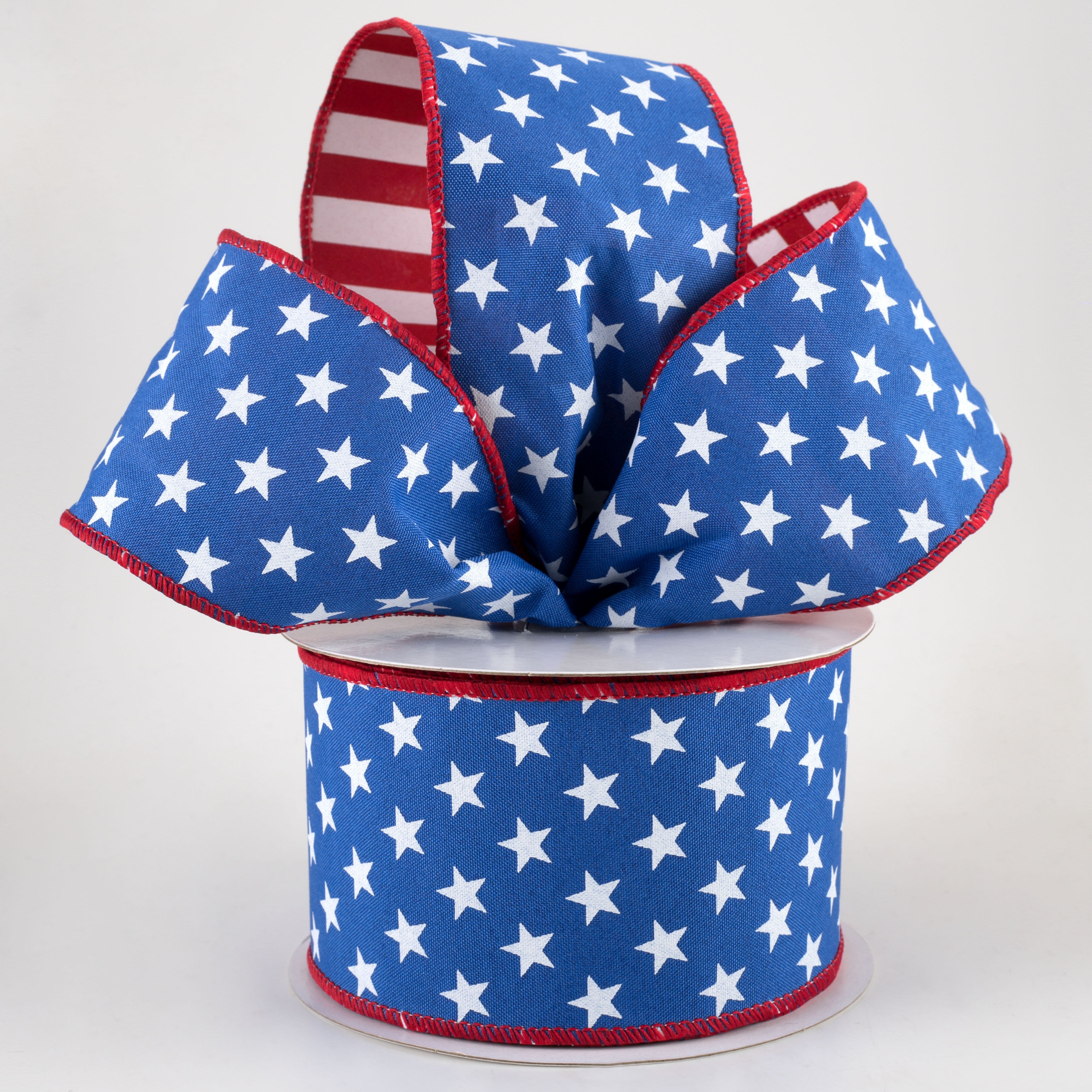 2.5" Two Sided Stars & Stripes Ribbon: Royal Blue (10 Yards) Lifestyle Photo