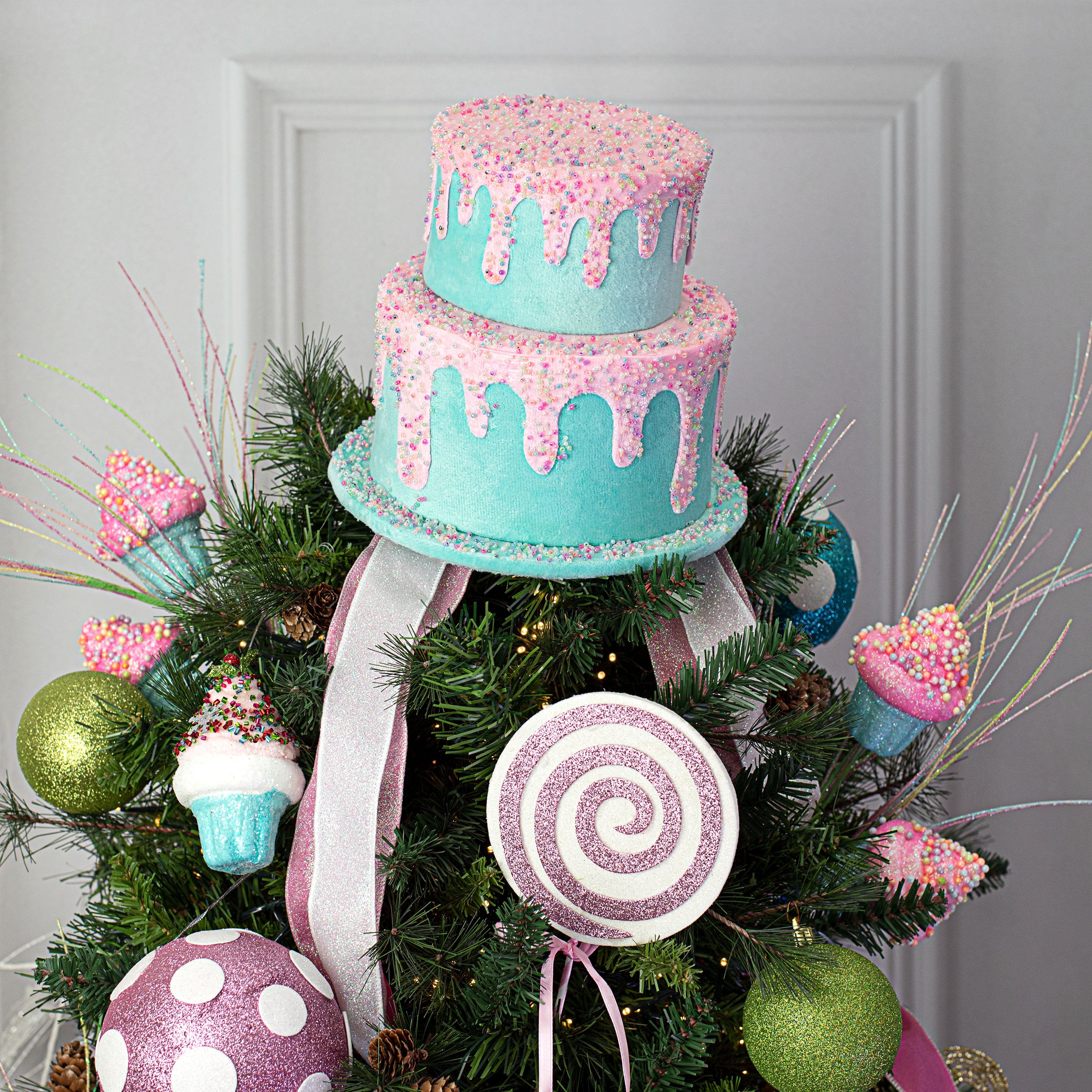 9" Two Tier Cake Decoration: Pink & Blue Lifestyle Photo