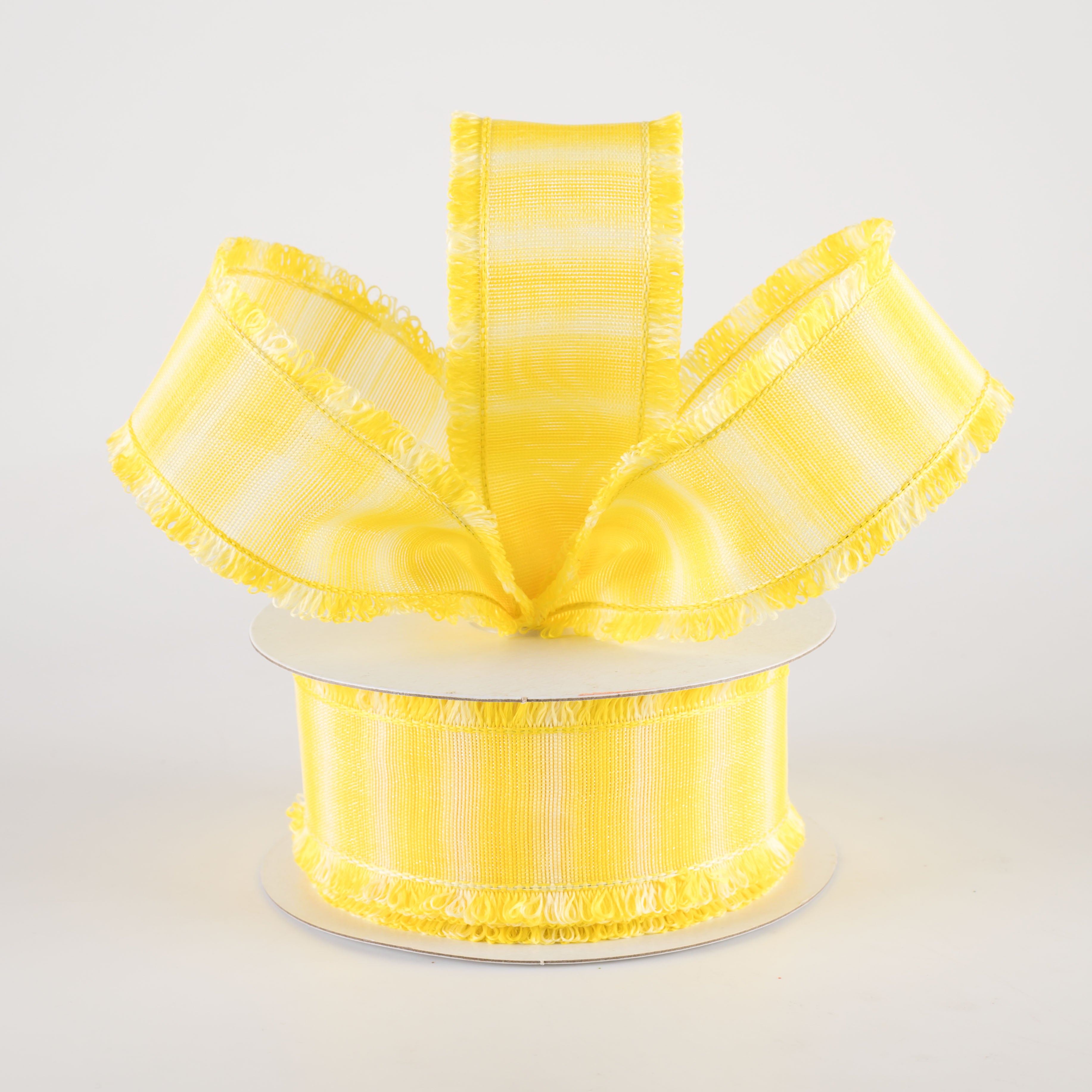 1.5" Two-Tone Fuzzy Edge Ribbon: Yellow (10 Yards) Lifestyle Photo