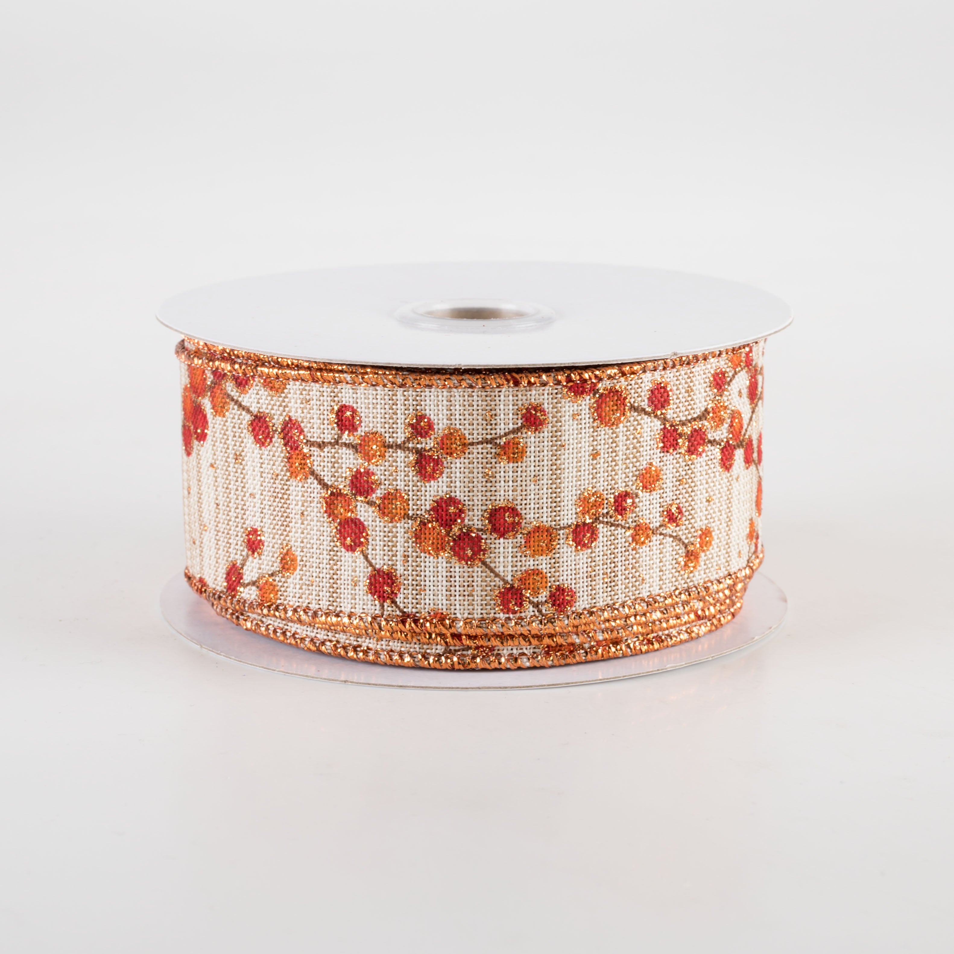 1.5" Two-Tone Textured Linen Fall Berry Branches Ribbon (10 Yards) Item Number: 68451-09-15