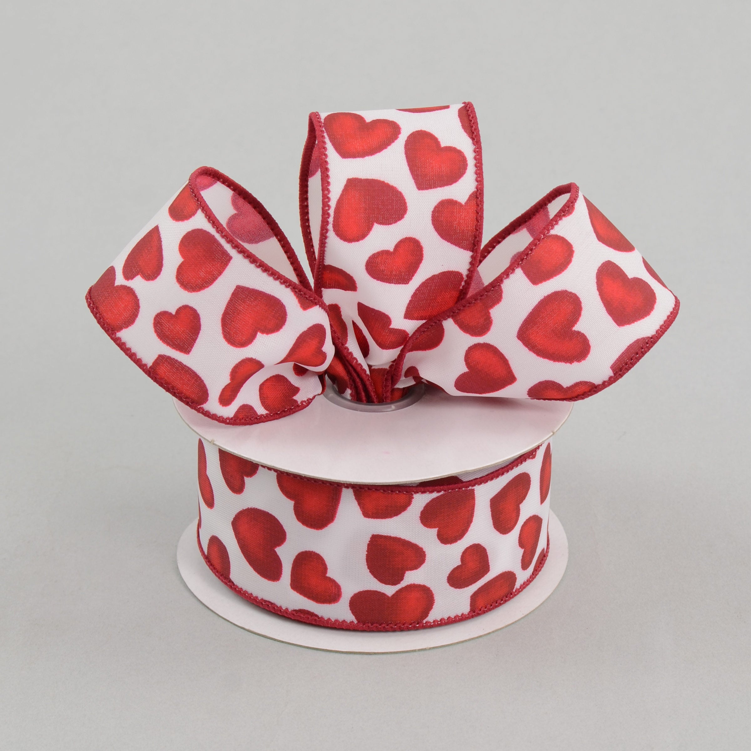 1.5" Two-Toned Red Heart White Satin Ribbon (10 Yards) Lifestyle Photo