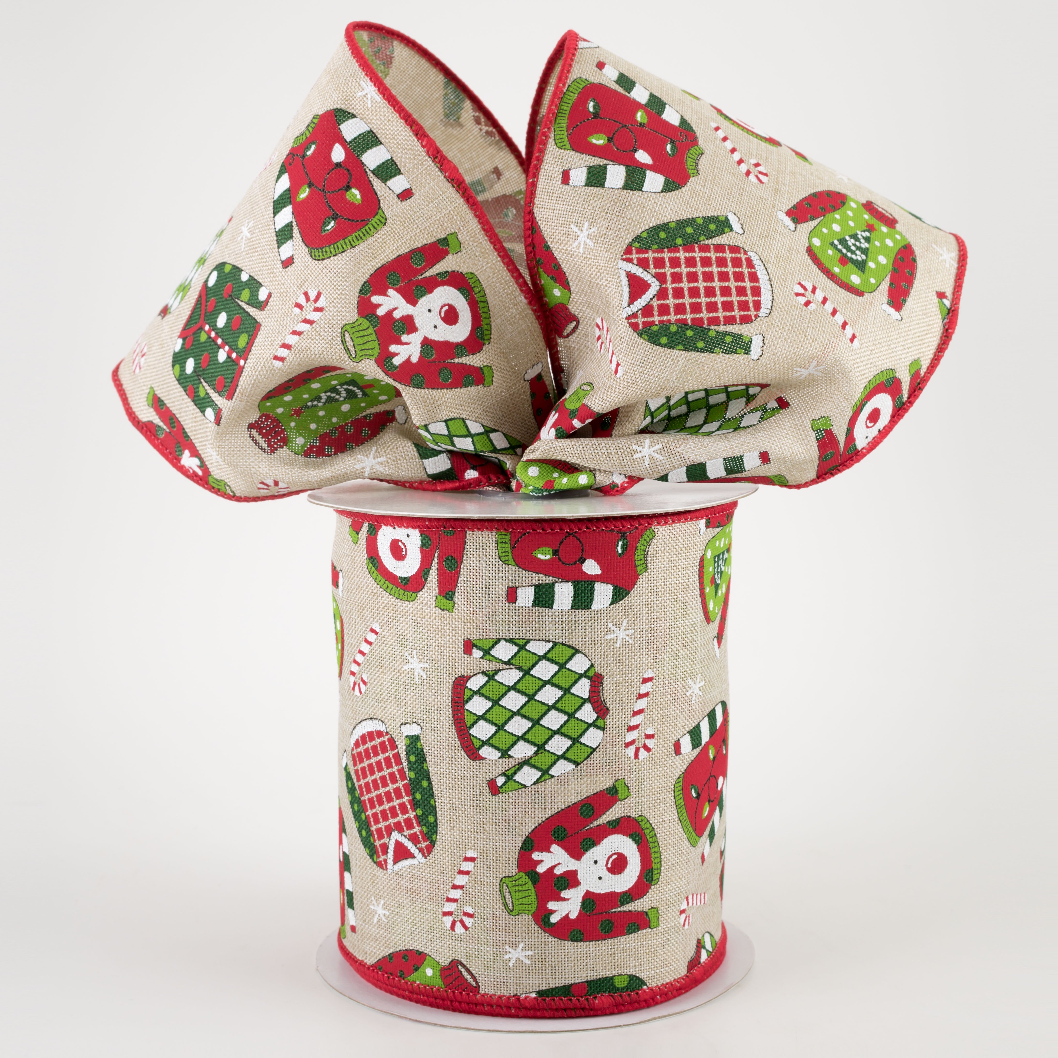 4" Ugly Christmas Sweaters Ribbon: Light Natural (10 Yards) Lifestyle Photo