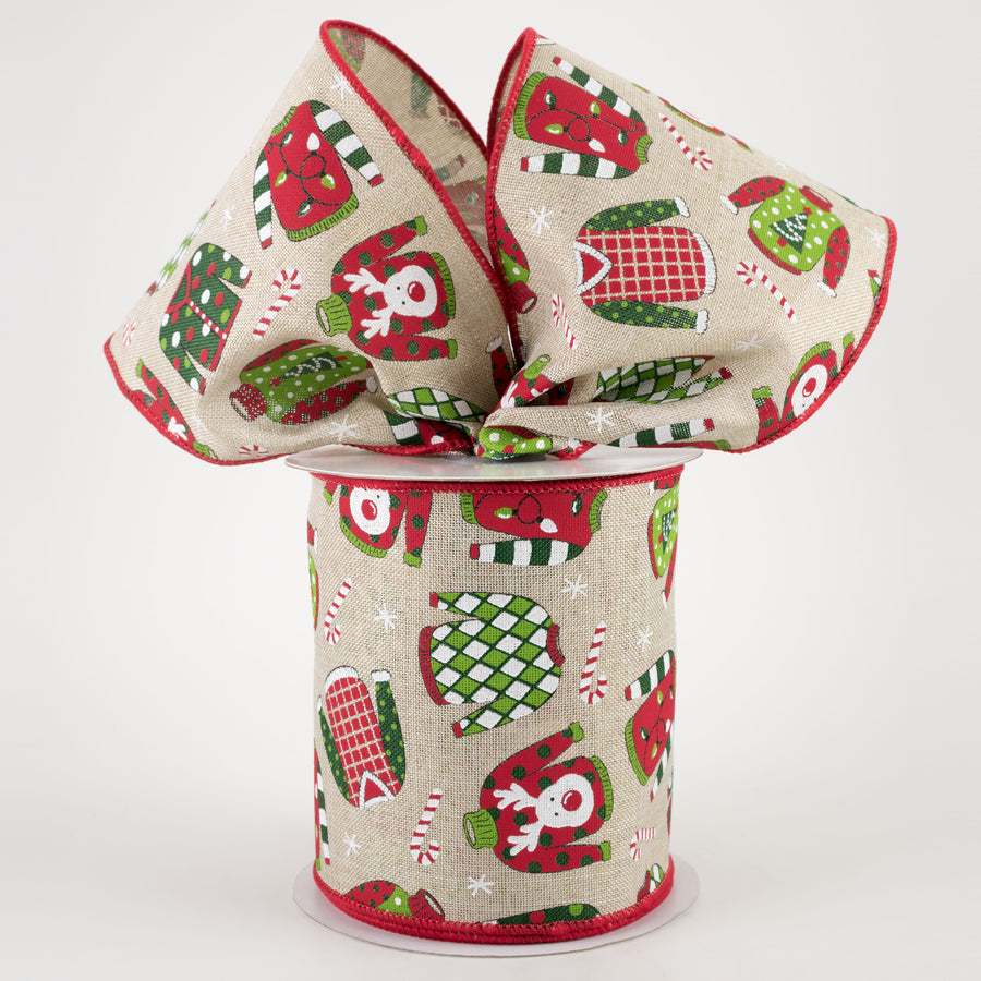 4" Ugly Christmas Sweaters Ribbon: Light Natural (10 Yards) Lifestyle Photo