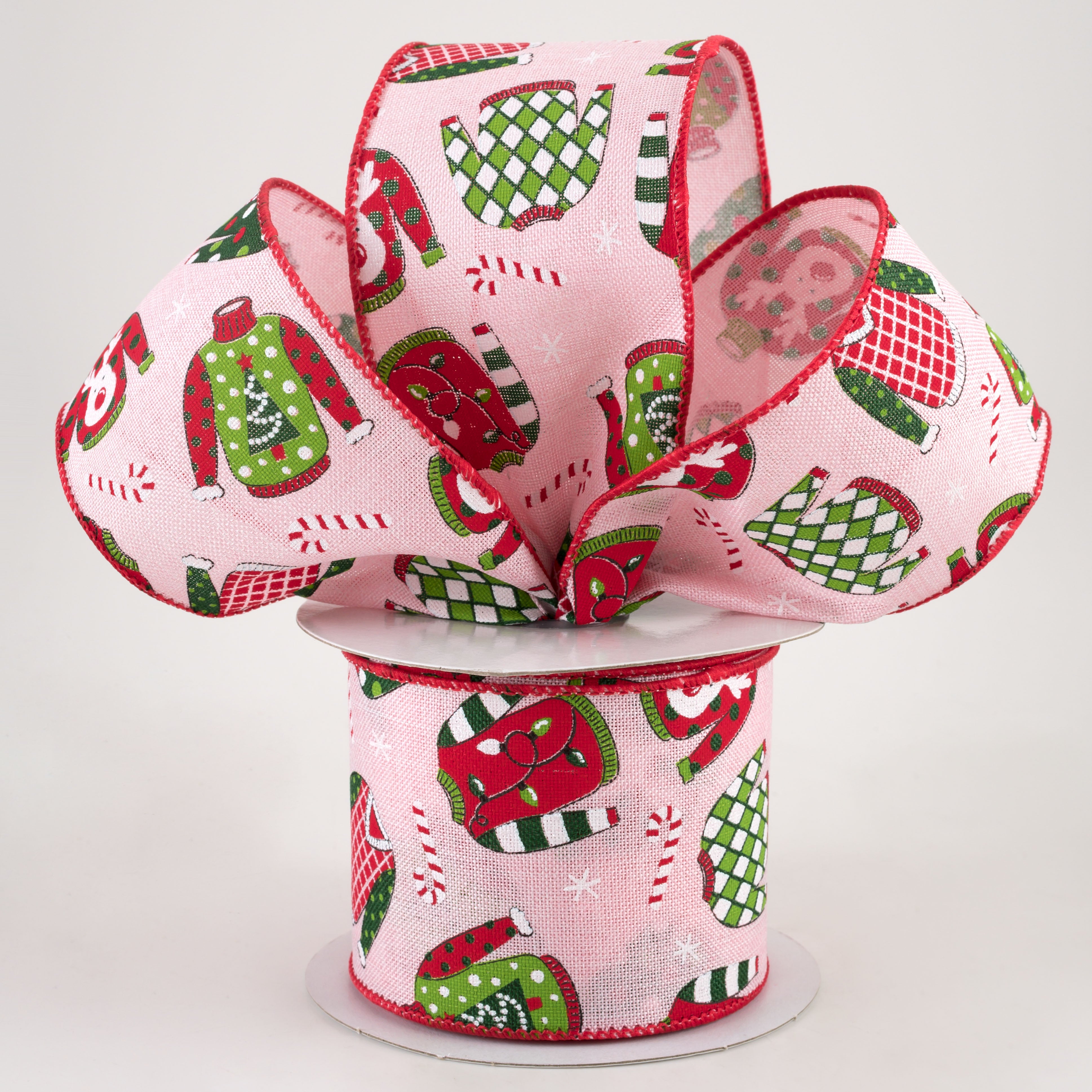 2.5" Ugly Christmas Sweaters Ribbon: Pale Pink (10 Yards) Lifestyle Photo