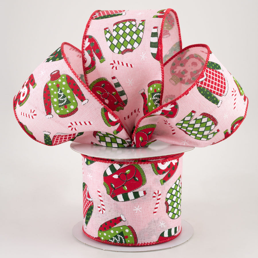 2.5" Ugly Christmas Sweaters Ribbon: Pale Pink (10 Yards) Lifestyle Photo