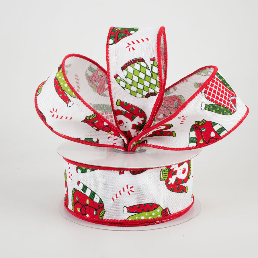 1.5" Ugly Christmas Sweaters Ribbon: White (10 Yards) Lifestyle Photo