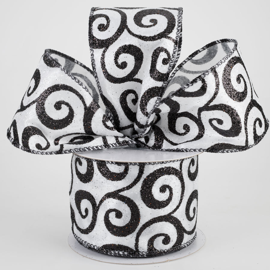2.5" Ultra Glitter Swirls Ribbon: Black & White (10 Yards) Lifestyle Photo