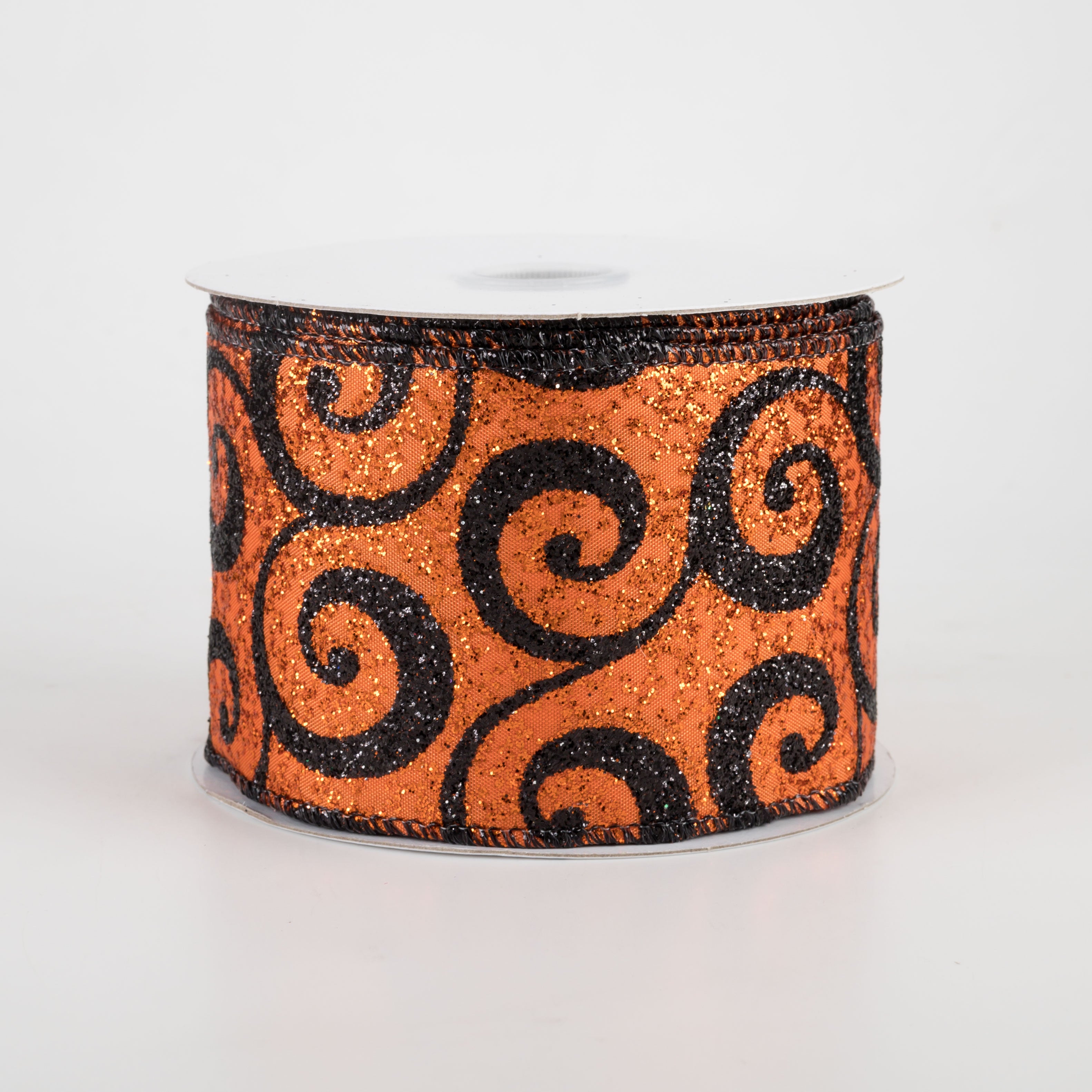 2.5" Ultra Glitter Swirls Ribbon: Orange & Black (10 Yards)