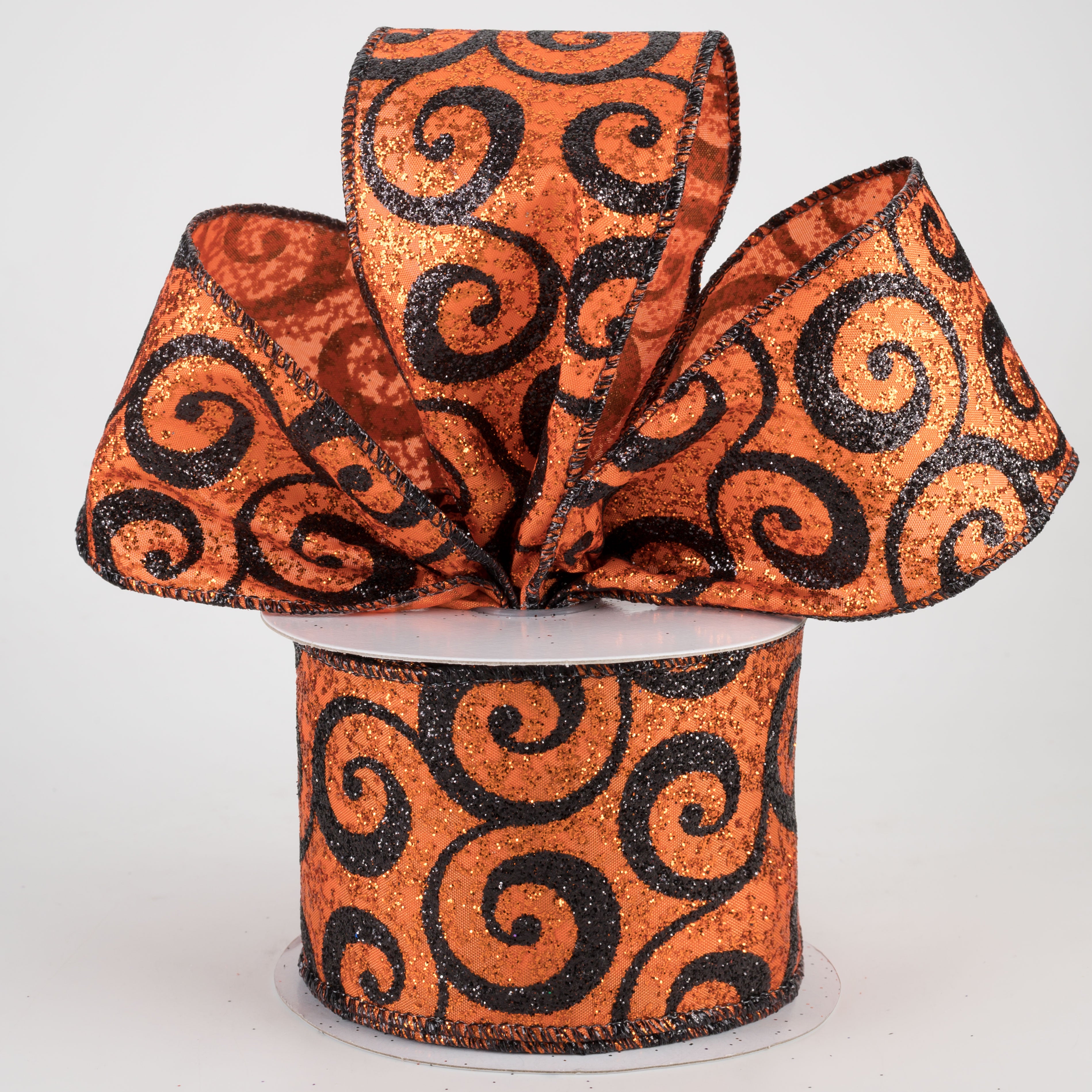 2.5" Ultra Glitter Swirls Ribbon: Orange & Black (10 Yards) Lifestyle Photo