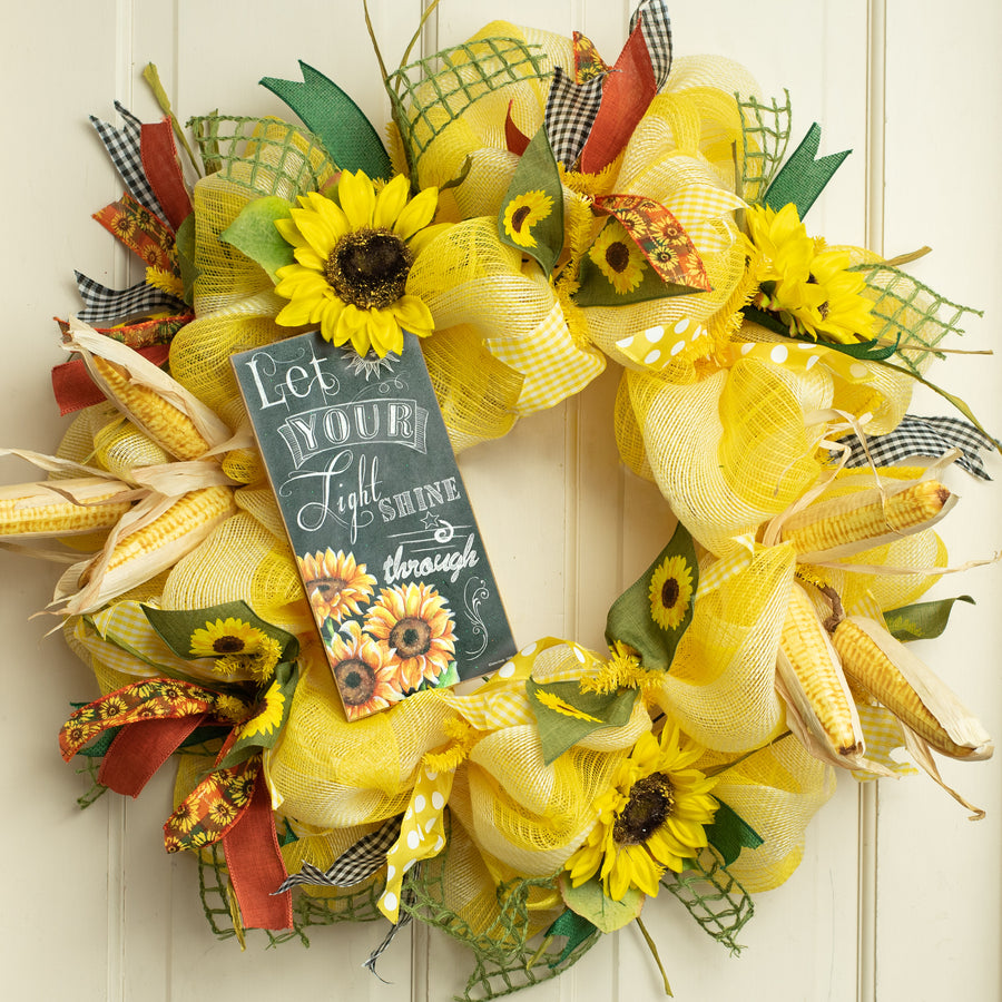 10" Upright Wooden Sign: Let Your Light Shine Sunflower Lifestyle Photo