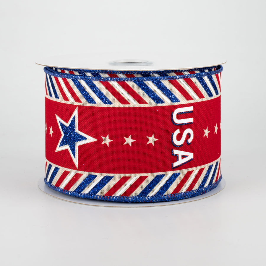 2.5" USA Diagonal Border Ribbon: Cream (10 Yards)