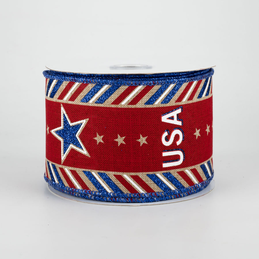 2.5" USA Diagonal Border Ribbon: Light Beige (10 Yards)