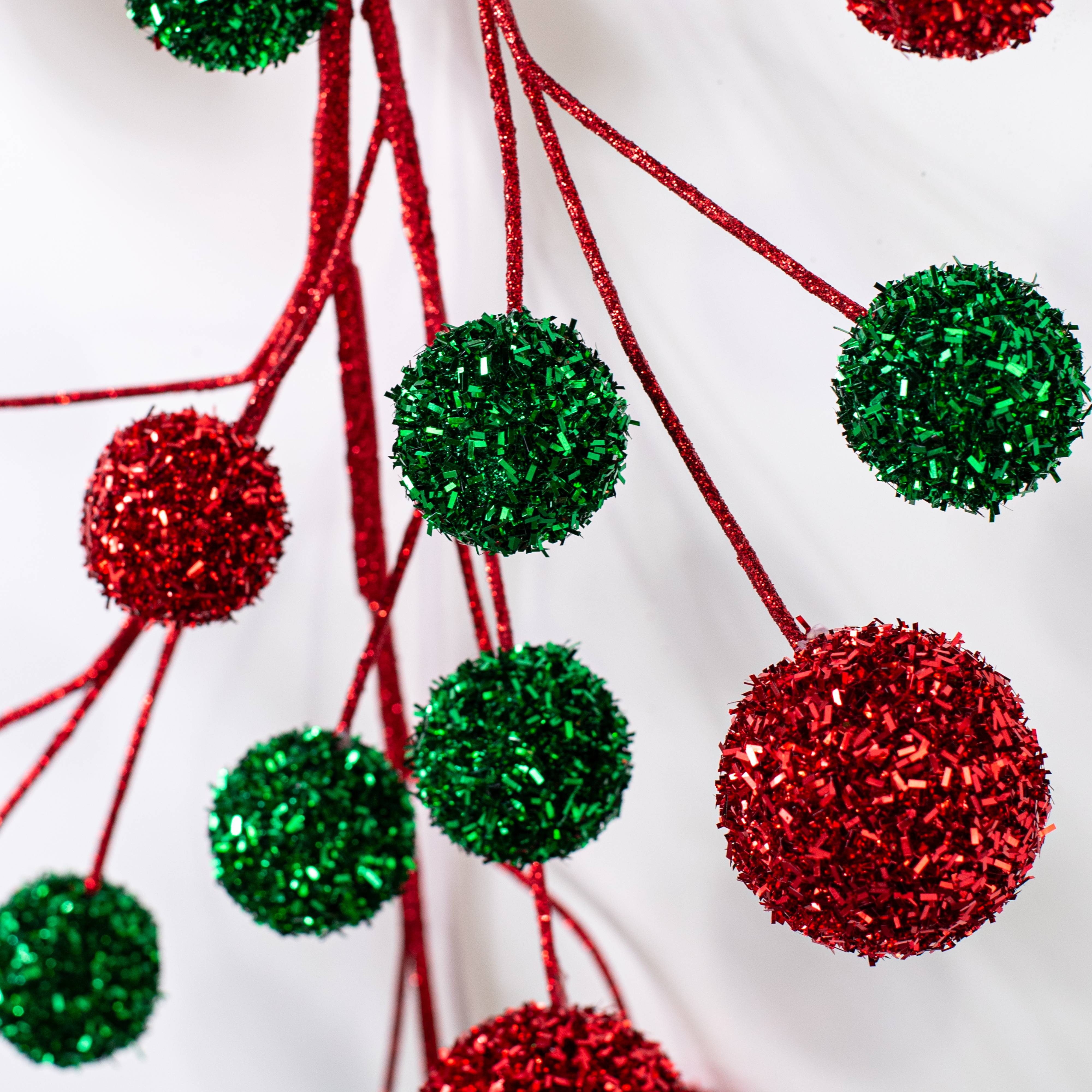 64" V-Cut Foil Ball Garland: Red & Emerald Green detail photo 3