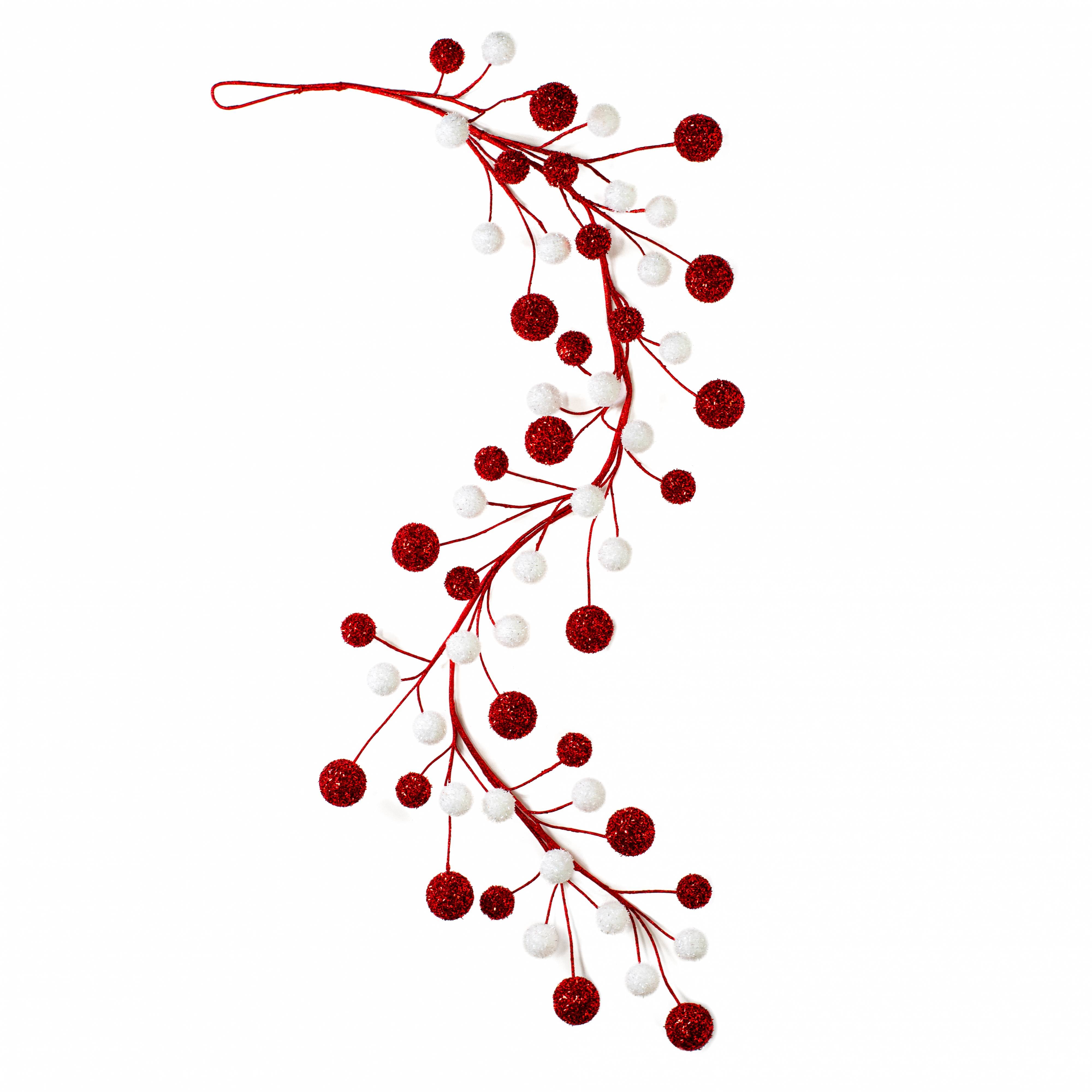 64" V-Cut Foil Ball Garland: Red & White detail photo 4
