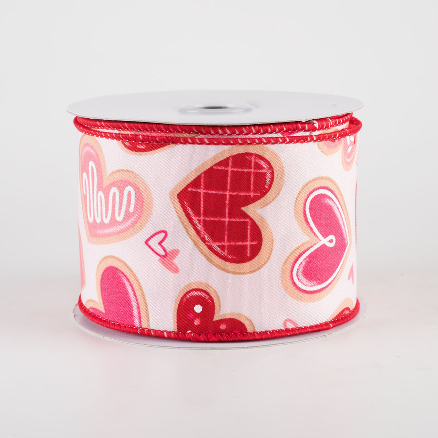 2.5" Valentine Cookies Ribbon: Pale Pink, Red, Pink (10 Yards)