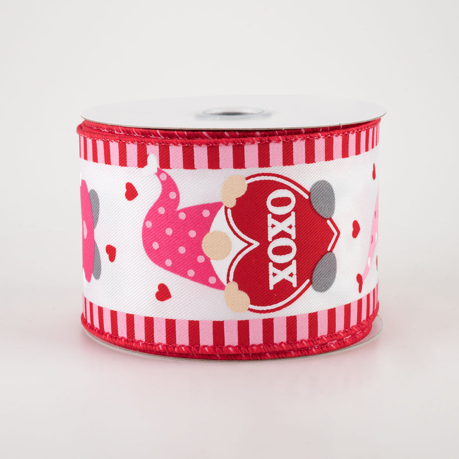 2.5" Valentine Gnomes Thin Stripe Edge Ribbon: White (10 Yards)