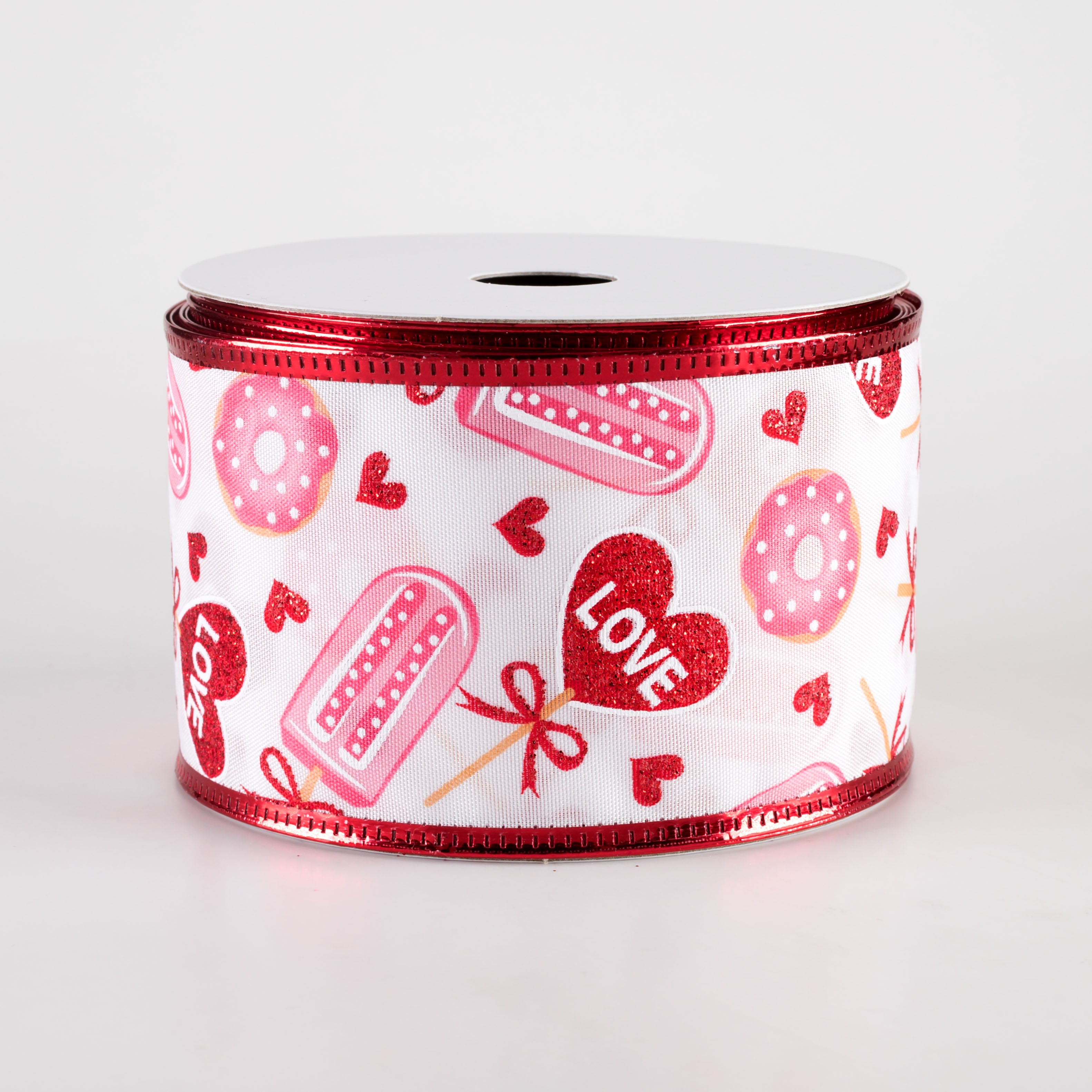 2.5" Valentine's Day Candy & Donuts Satin Ribbon: White, Red, Pink (10 Yards) Item Number: 15401-40-01
