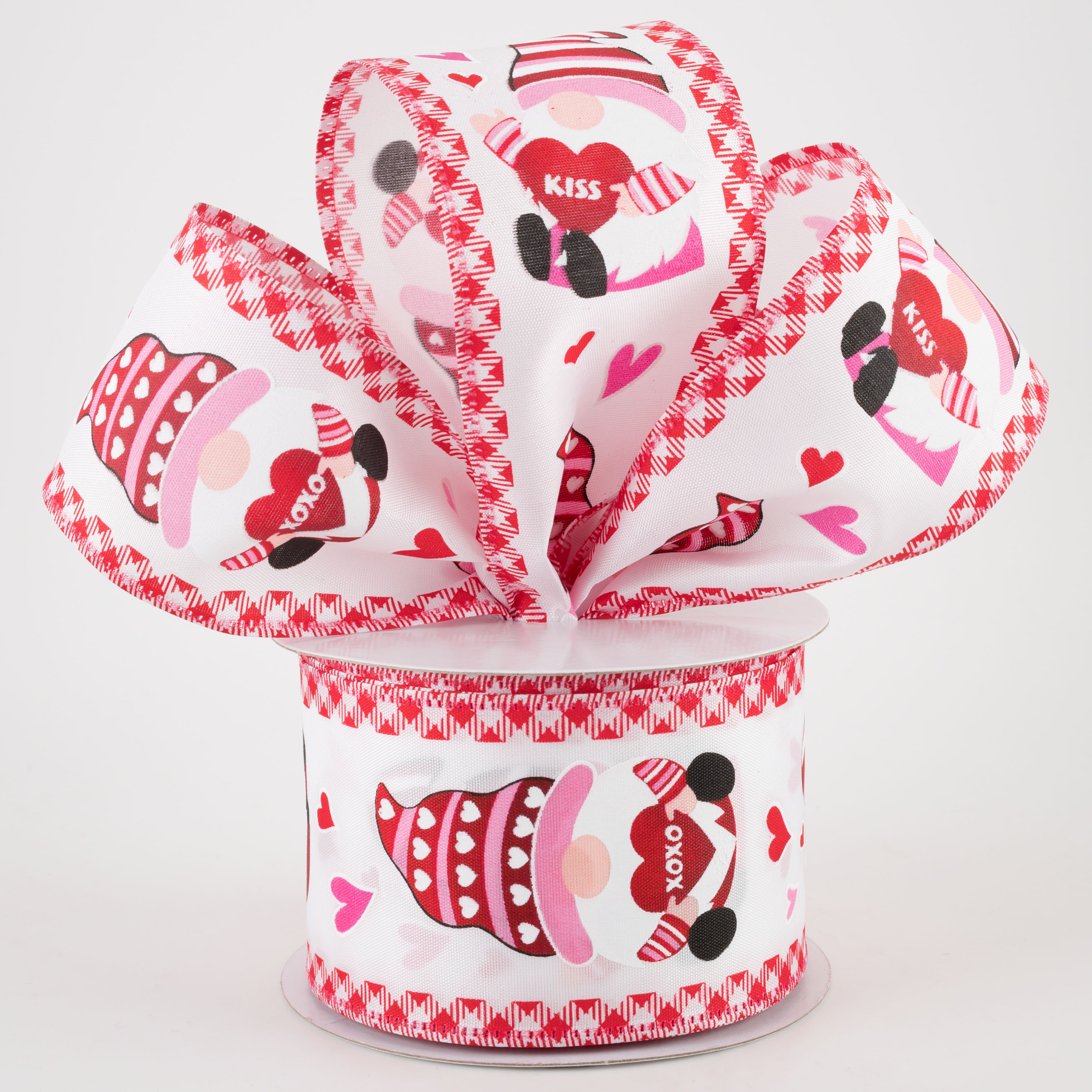 2.5" Valentine's Day Gnomes Red Gingham Edge Ribbon (10 Yards) Lifestyle Photo
