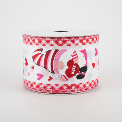 2.5" Valentine's Day Gnomes Red Gingham Edge Ribbon (10 Yards) Item Number: 15201-40-12