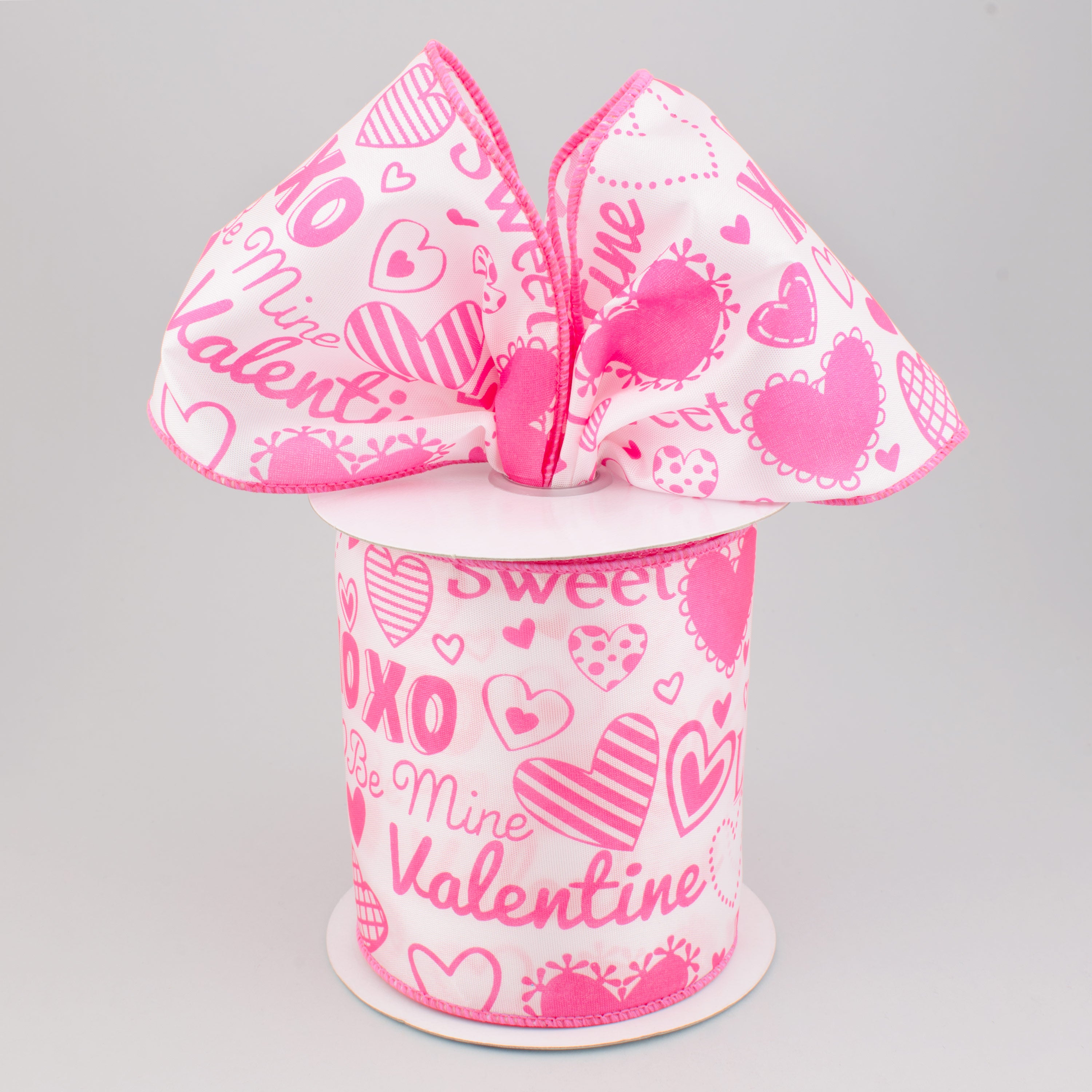 4" Valentine's Day Words Heart Ribbon: Pink & White (10 Yards) Lifestyle Photo