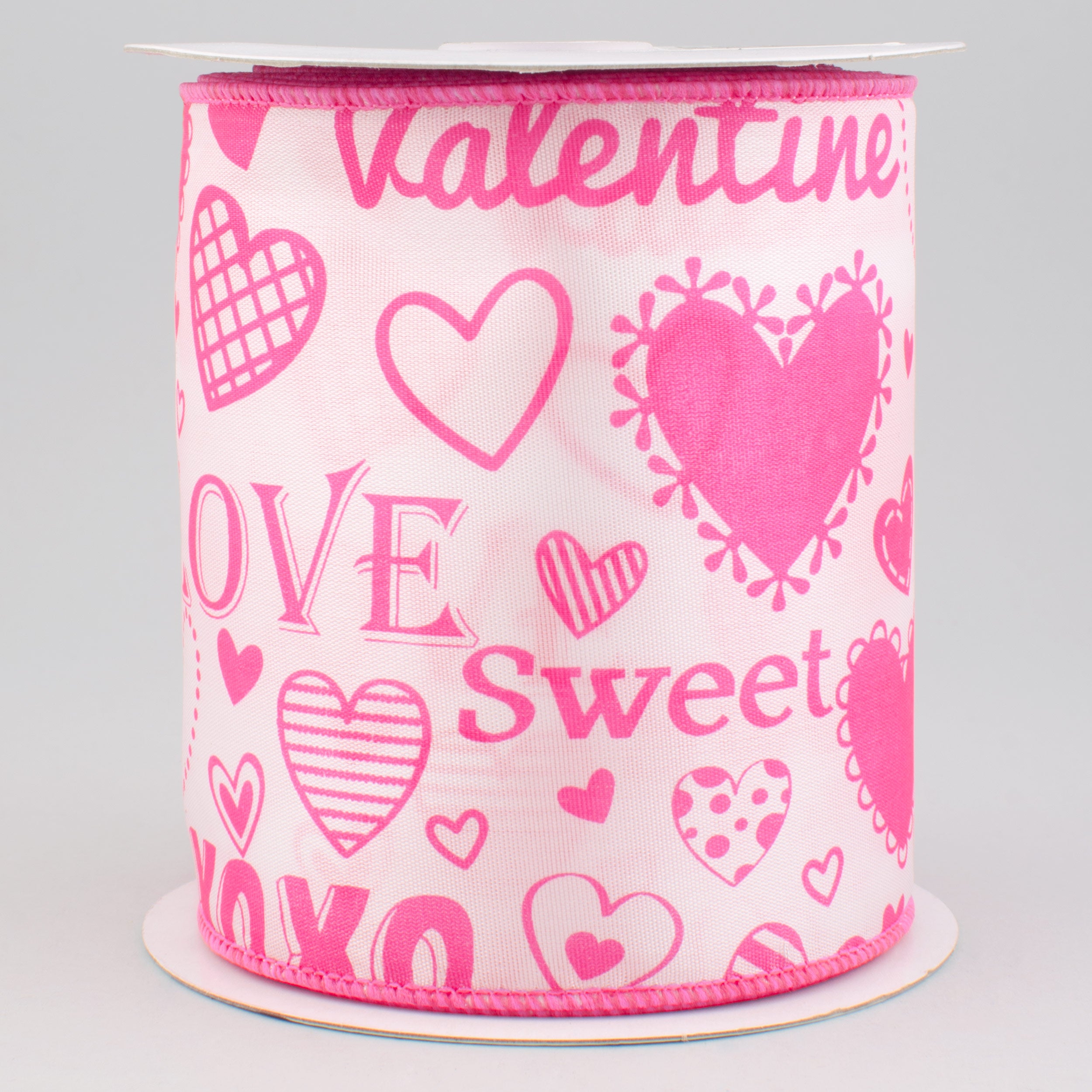 4" Valentine's Day Words Heart Ribbon: Pink & White (10 Yards)