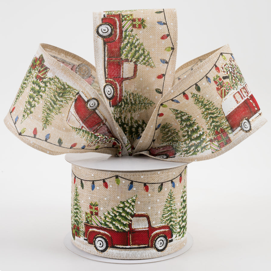 2.5" Van & Truck With Christmas Tree Ribbon: Natural (10 Yards) Lifestyle Photo