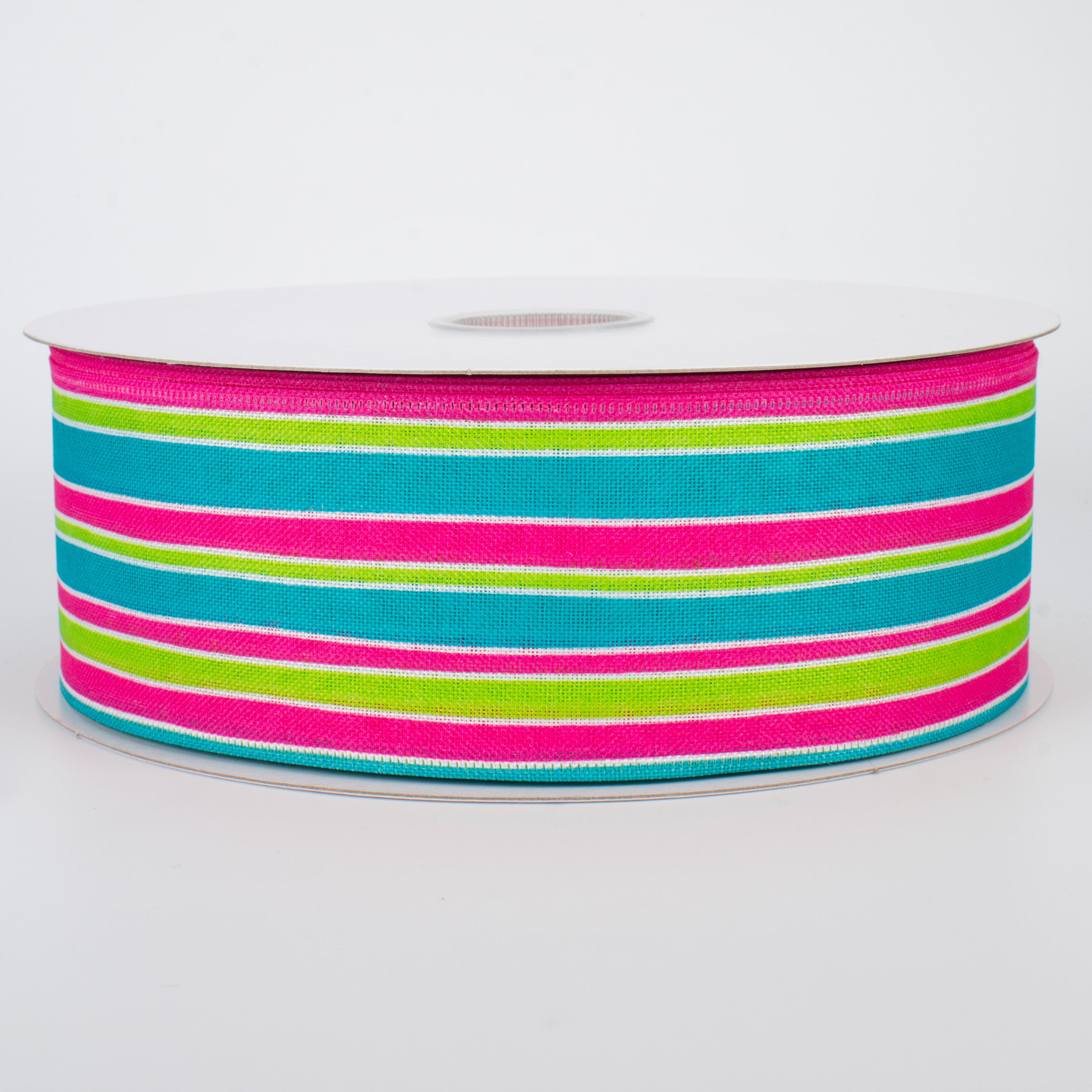 2.5" Variating Stripe Ribbon: Teal, Lime, Fuchsia (50 Yards)