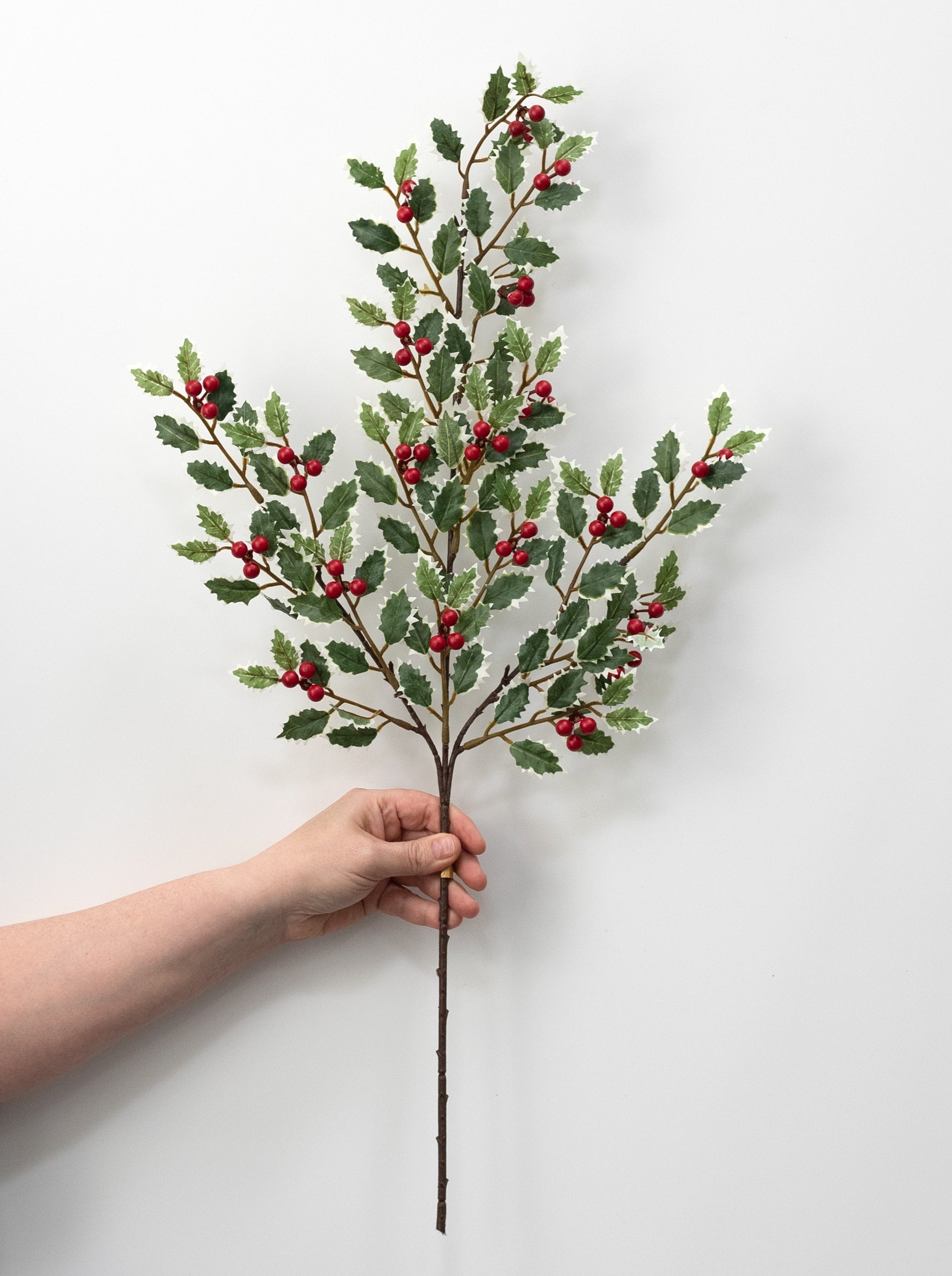 28" Variegated Holly Leaves & Berries Spray detail photo 3
