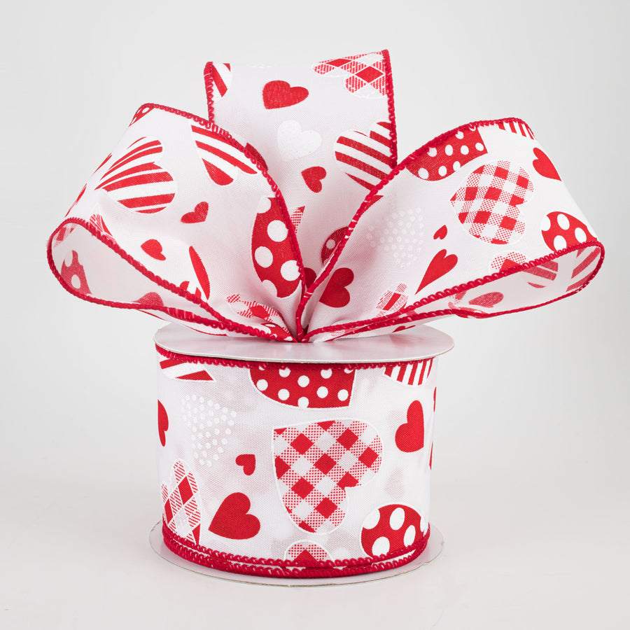 2.5" Variety Patterned Hearts Ribbon: White & Red (10 Yards) Lifestyle Photo