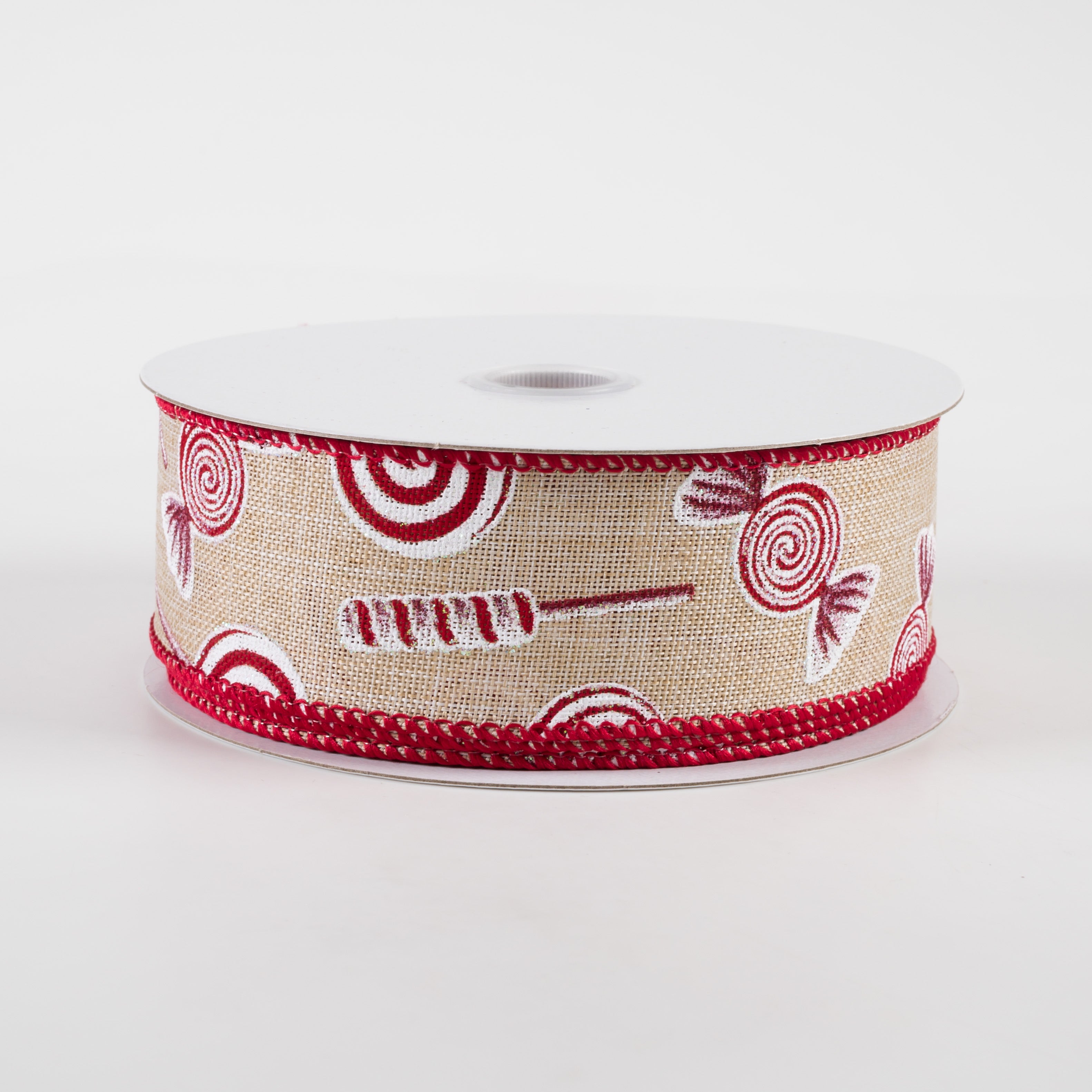 1.5" Various Christmas Candy Linen Ribbon: Natural (10 Yards) Item Number: 71299-09-10
