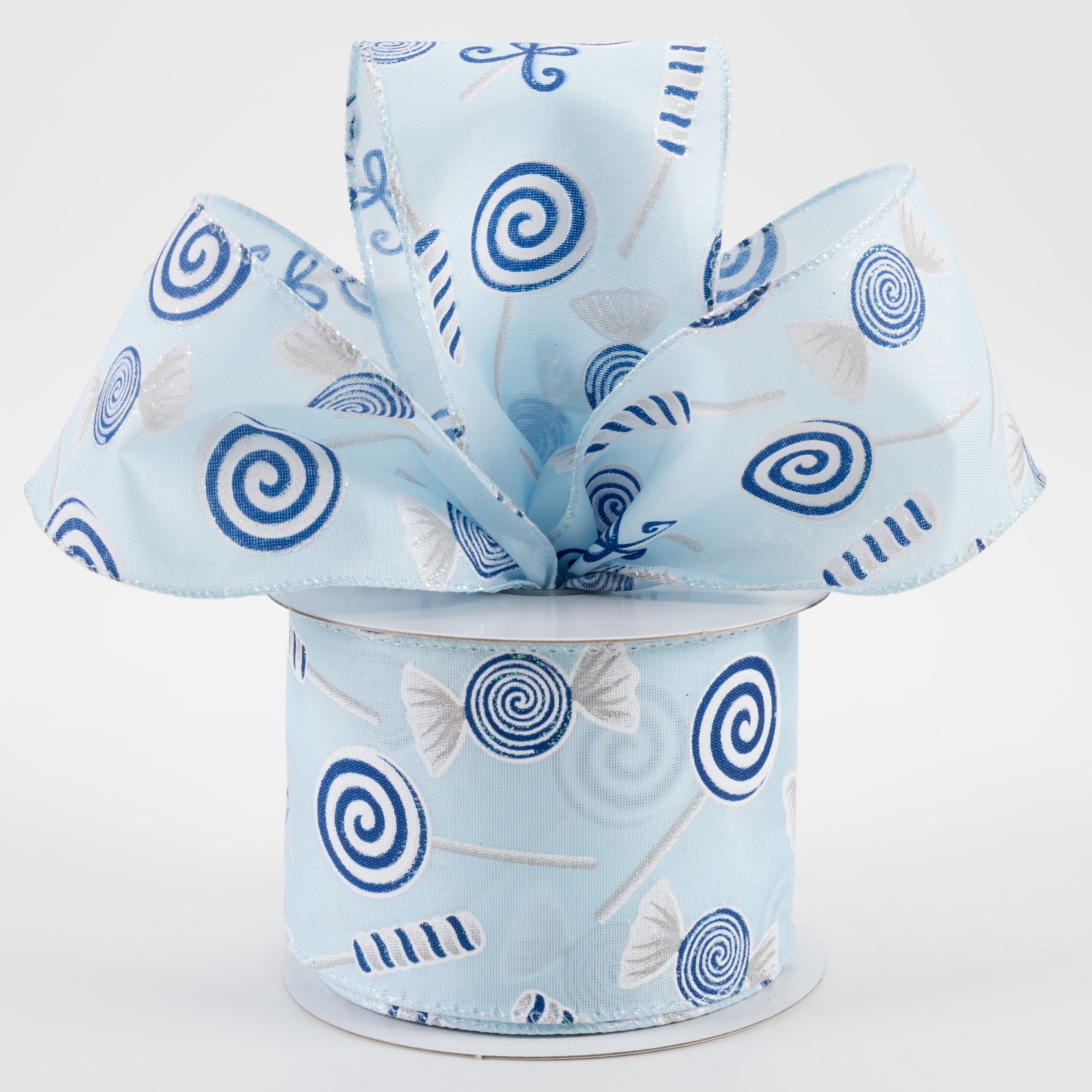 2.5" Various Christmas Candy Satin Ribbon: Light Blue (10 Yards) Lifestyle Photo